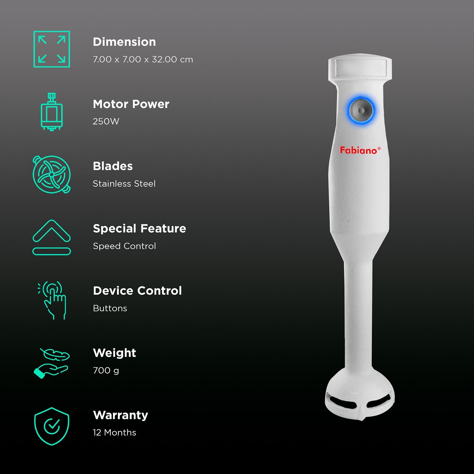 Fabiano Glam 250 Watt Hand Blender (Speed Control, White) Fabiano Glam 250 Watt Hand Blender (Speed Control, White)_2