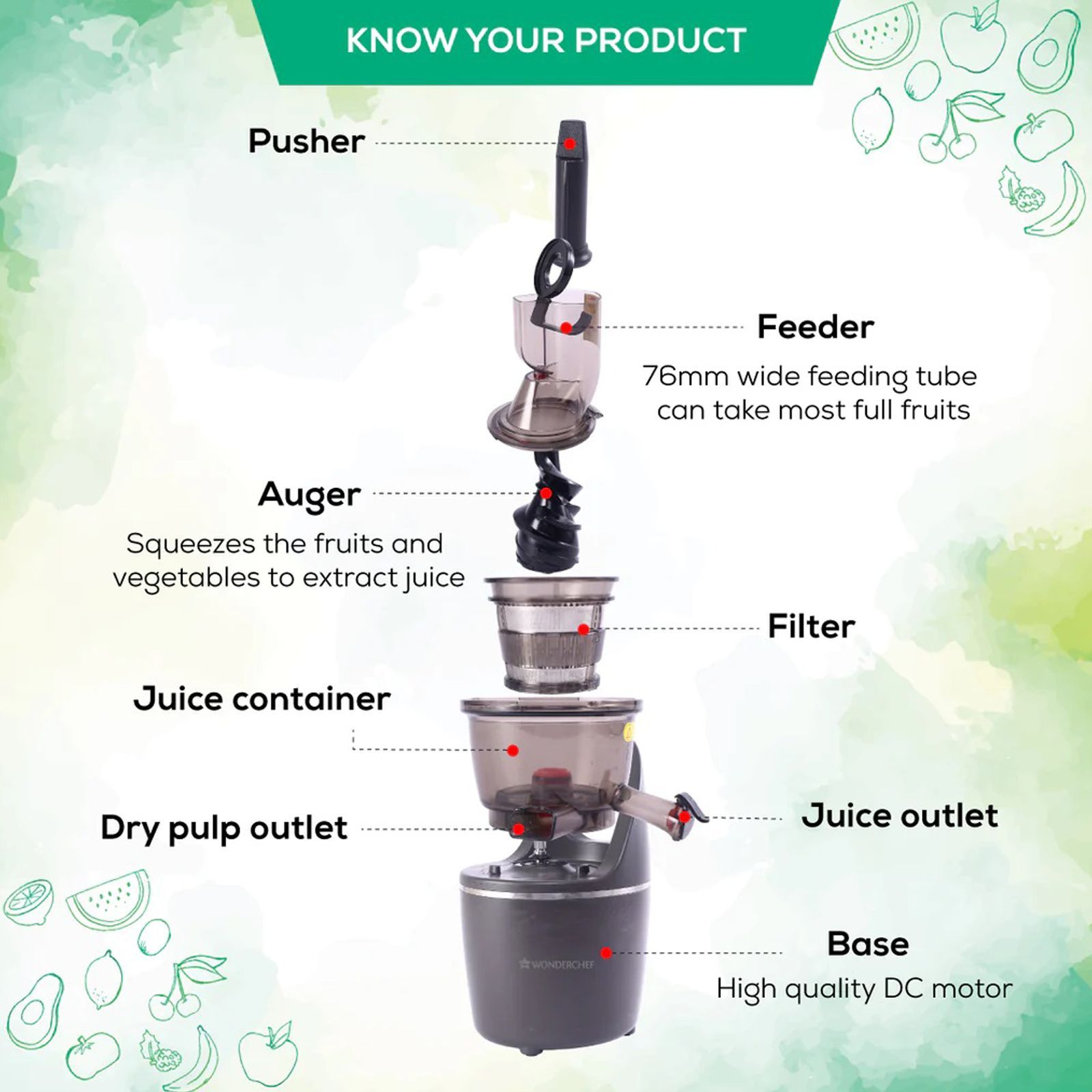 WONDERCHEF Regalia 240 Watt 2 Jars Cold Press Slow Juicer (55 RPM, Powerful and Nutritional, Black)_9