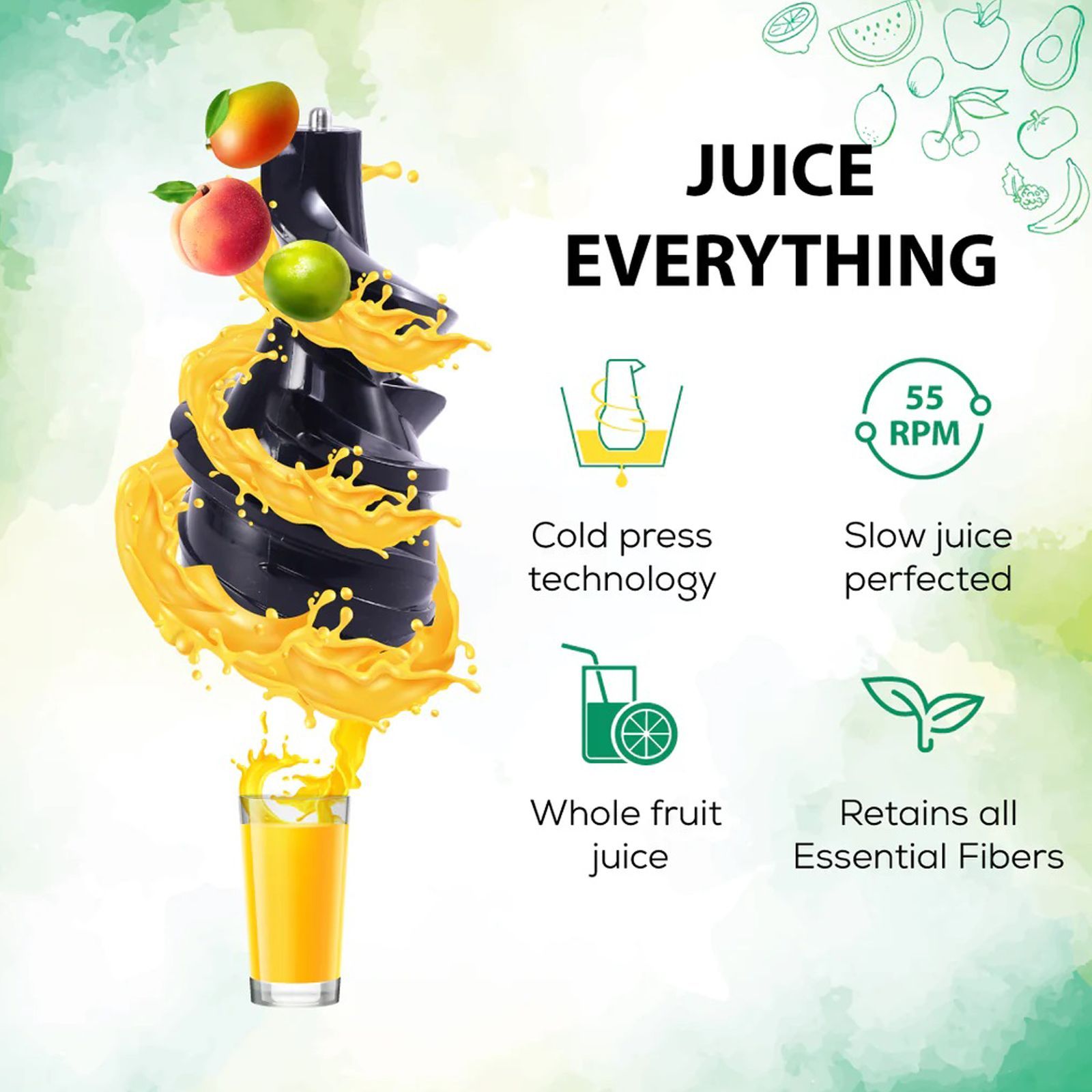 WONDERCHEF Regalia 240 Watt 2 Jars Cold Press Slow Juicer (55 RPM, Powerful and Nutritional, Black)_11