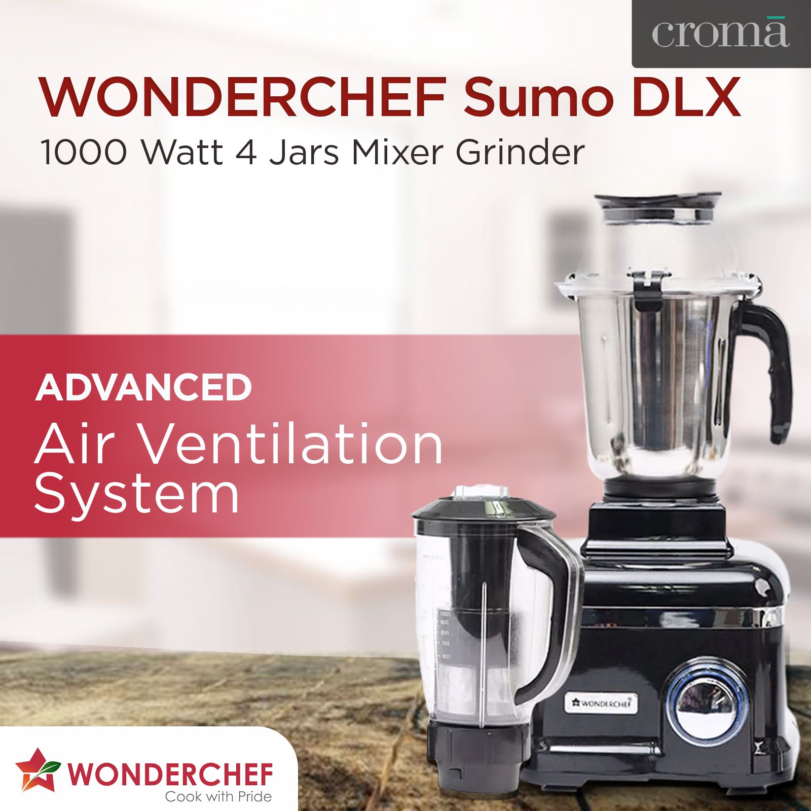 WONDERCHEF Sumo Black DLX 1000 Watt 4 Jars Mixer Grinder (Advanced Air Ventilation System, Black) WONDERCHEF Sumo Black DLX 1000 Watt 4 Jars Mixer Grinder (Advanced Air Ventilation System, Black)_14