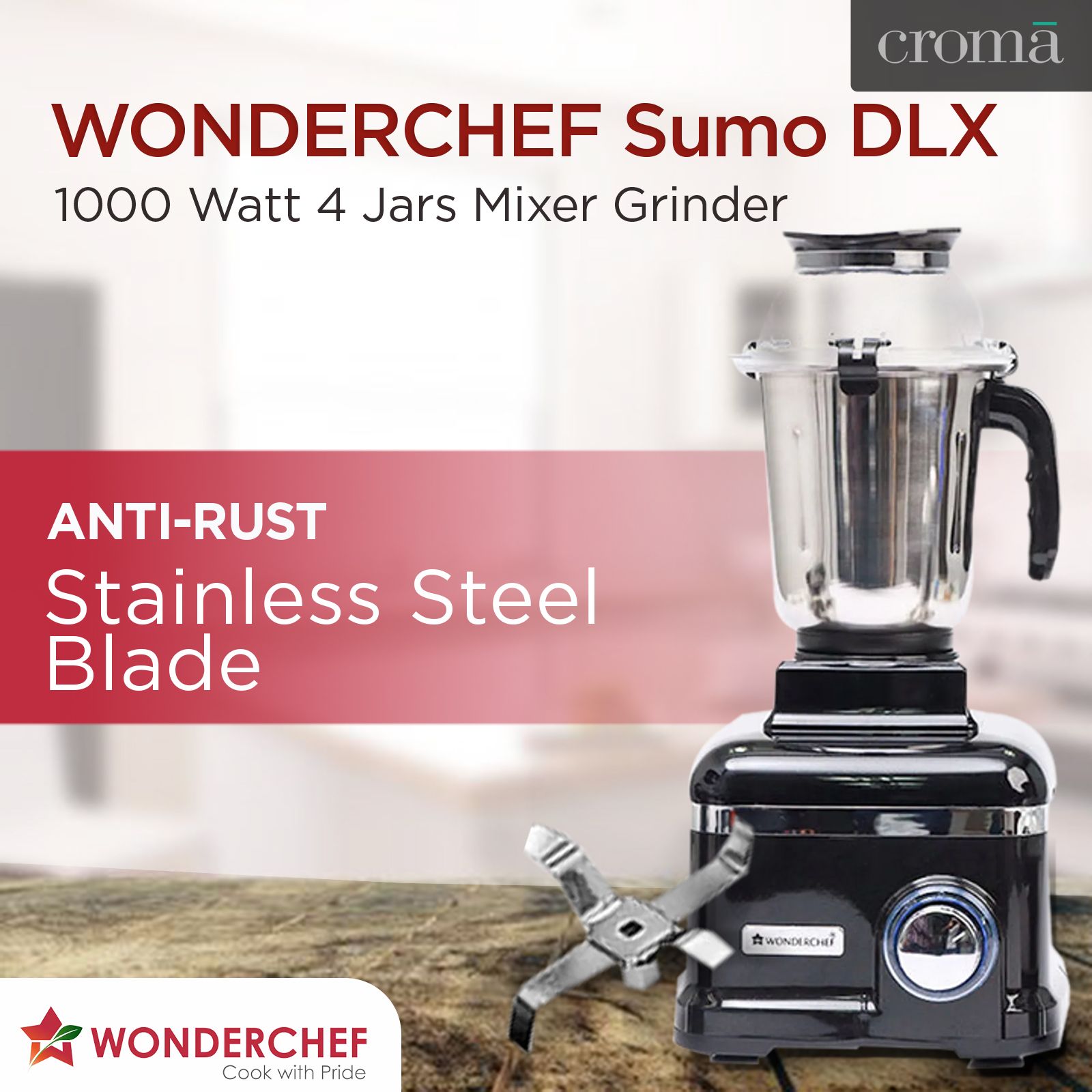WONDERCHEF Sumo Black DLX 1000 Watt 4 Jars Mixer Grinder (Advanced Air Ventilation System, Black) WONDERCHEF Sumo Black DLX 1000 Watt 4 Jars Mixer Grinder (Advanced Air Ventilation System, Black)_15