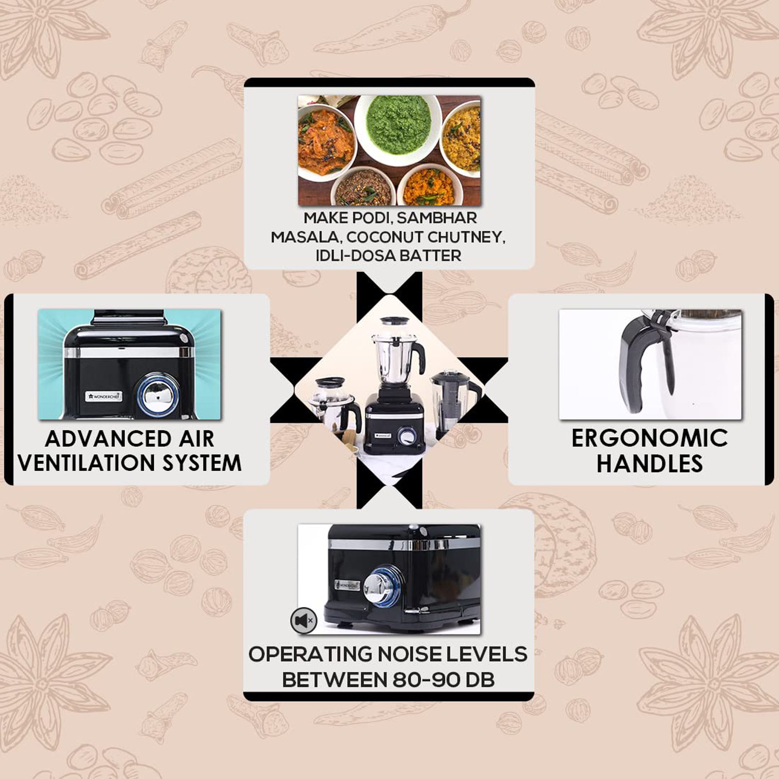 WONDERCHEF Sumo Black DLX 1000 Watt 4 Jars Mixer Grinder (Advanced Air Ventilation System, Black) WONDERCHEF Sumo Black DLX 1000 Watt 4 Jars Mixer Grinder (Advanced Air Ventilation System, Black)_9