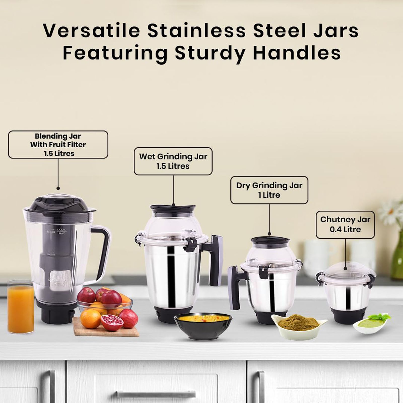 WONDERCHEF Galaxy 750 Watt 4 Jars Mixer Grinder (Powerful Copper Motor, Black and Grey)_6