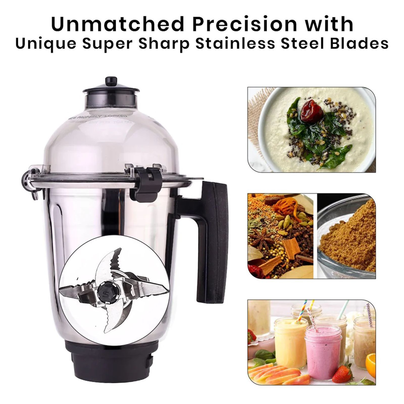 WONDERCHEF Regalia 750 Watt 3 Jars Mixer Grinder (Powerful Copper Motor, Black)_5