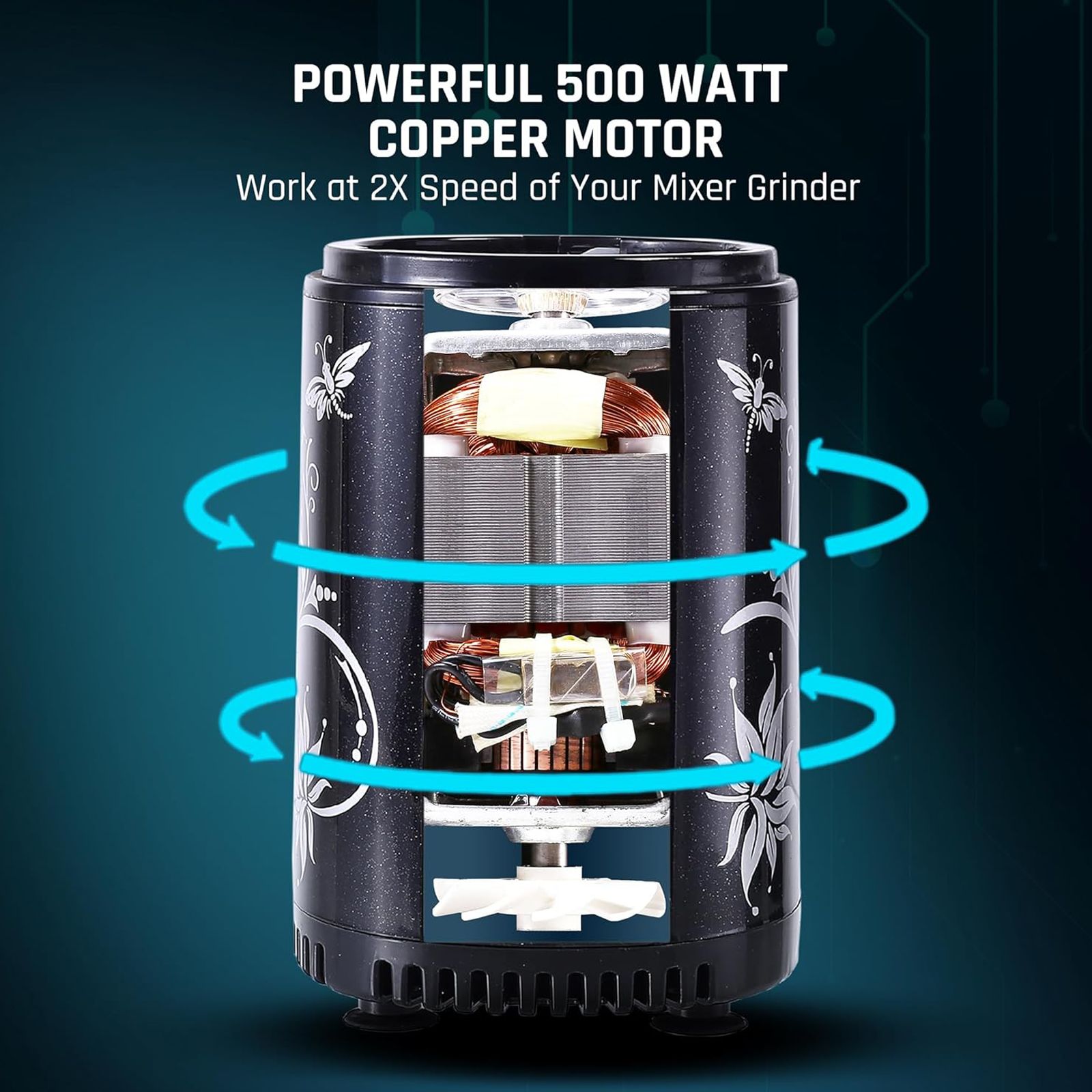 WONDERCHEF Nutri Blend 500 Watt 2 Jars Mixer Grinder (22000 RPM, Copper Motor, Black)_9