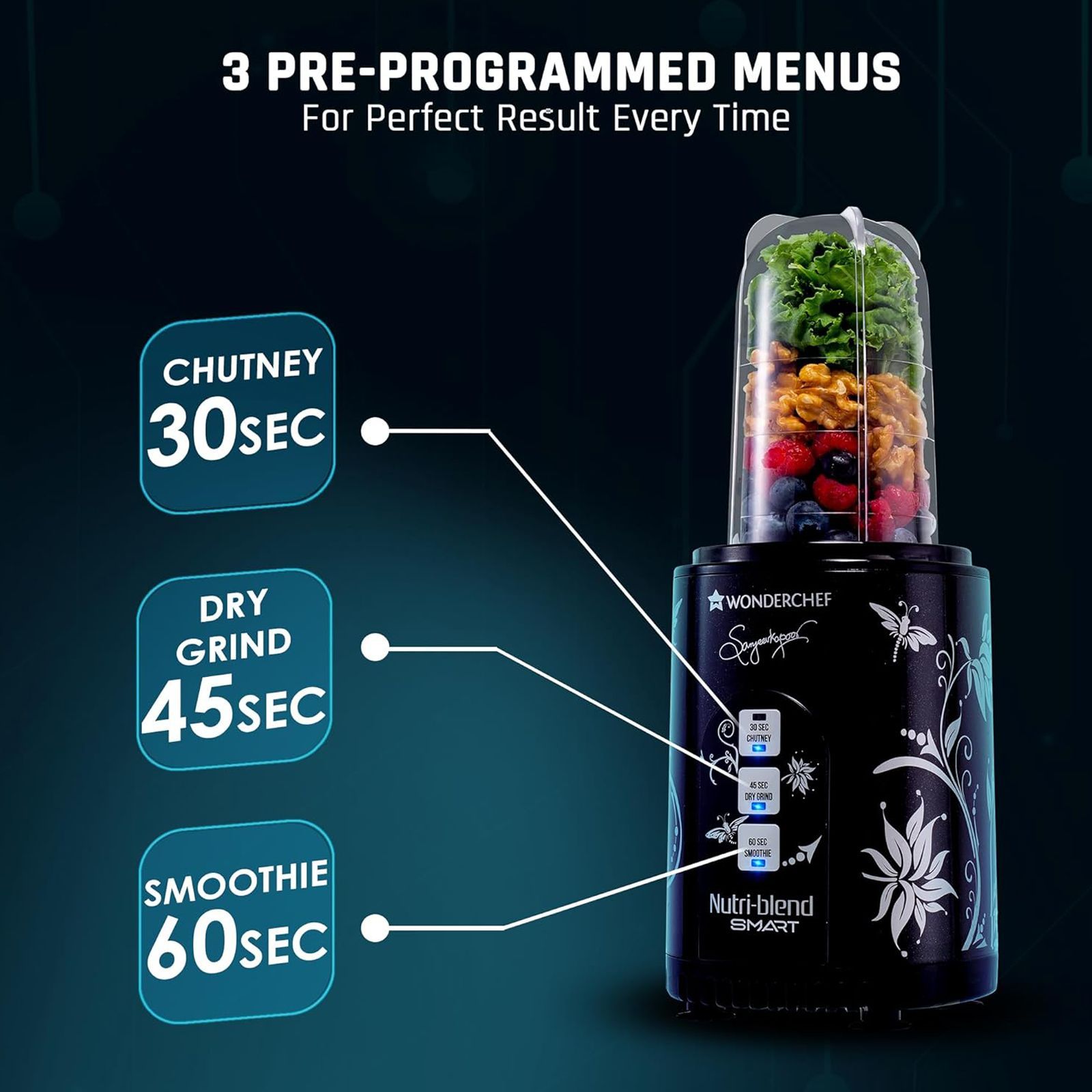 WONDERCHEF Nutri Blend 500 Watt 2 Jars Mixer Grinder (22000 RPM, Copper Motor, Black)_12