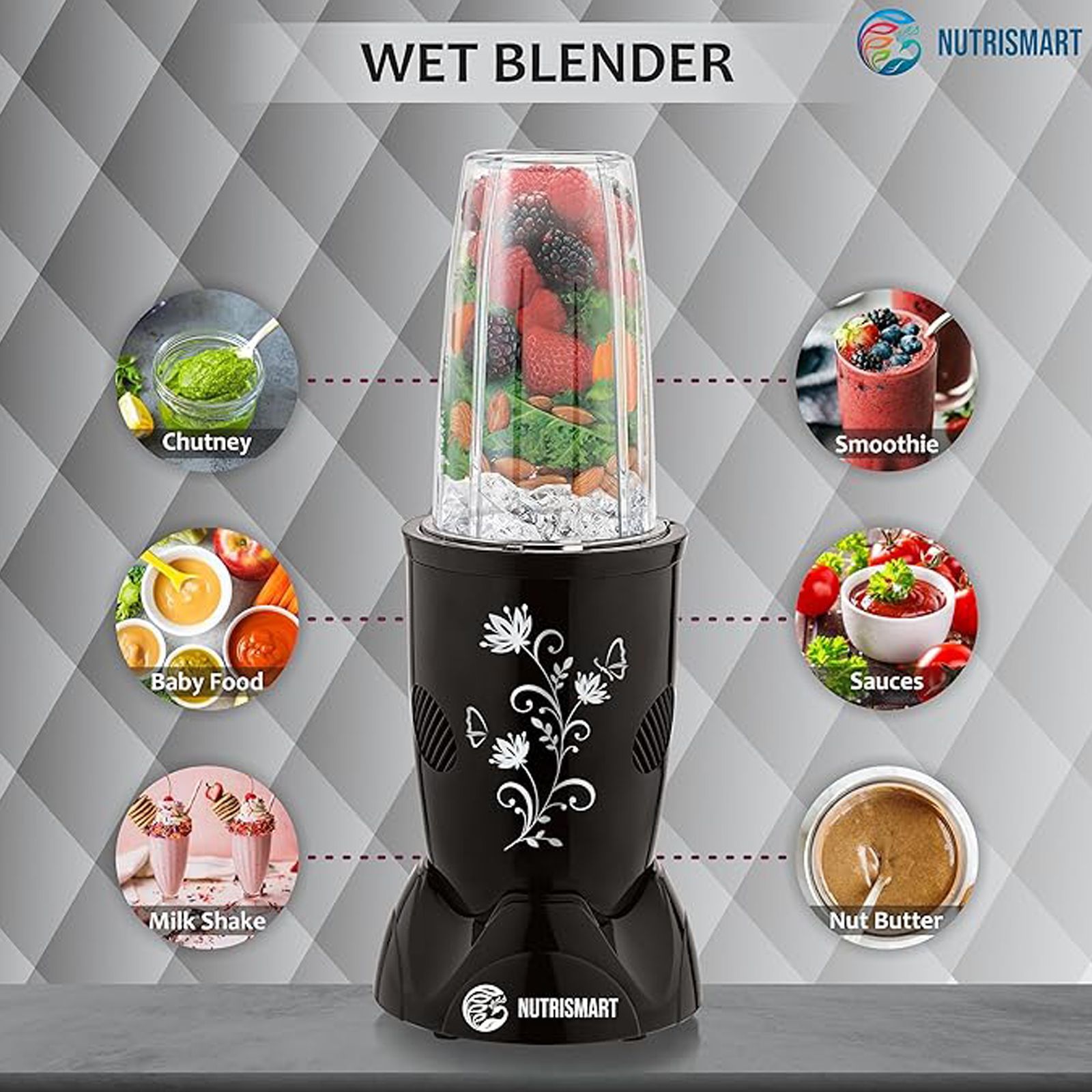 Nutrismart NS Bullet 500 Watt 2 Jars Mixer Grinder Blender (22000 RPM, Copper Winding, Black)_6