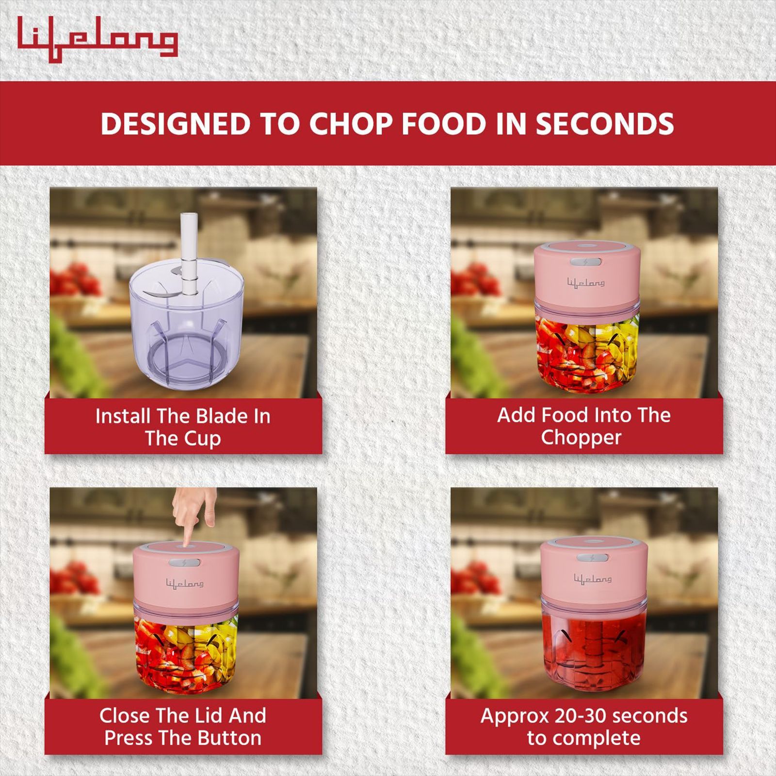 Lifelong Vegetable & Fruit Chopper with 3 Blades (Pink)_6