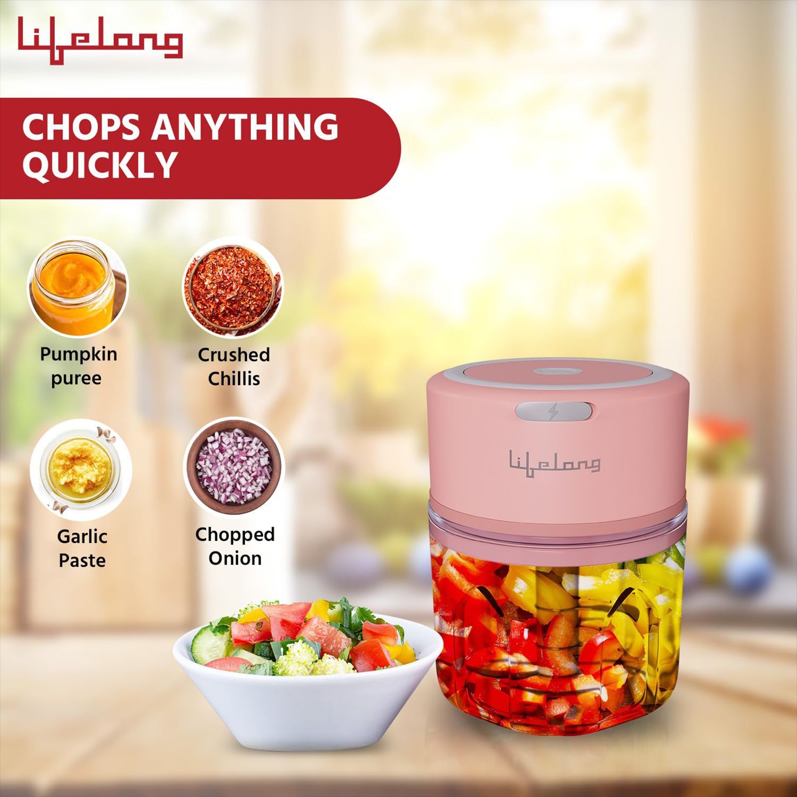 Lifelong Vegetable & Fruit Chopper with 3 Blades (Pink)_3