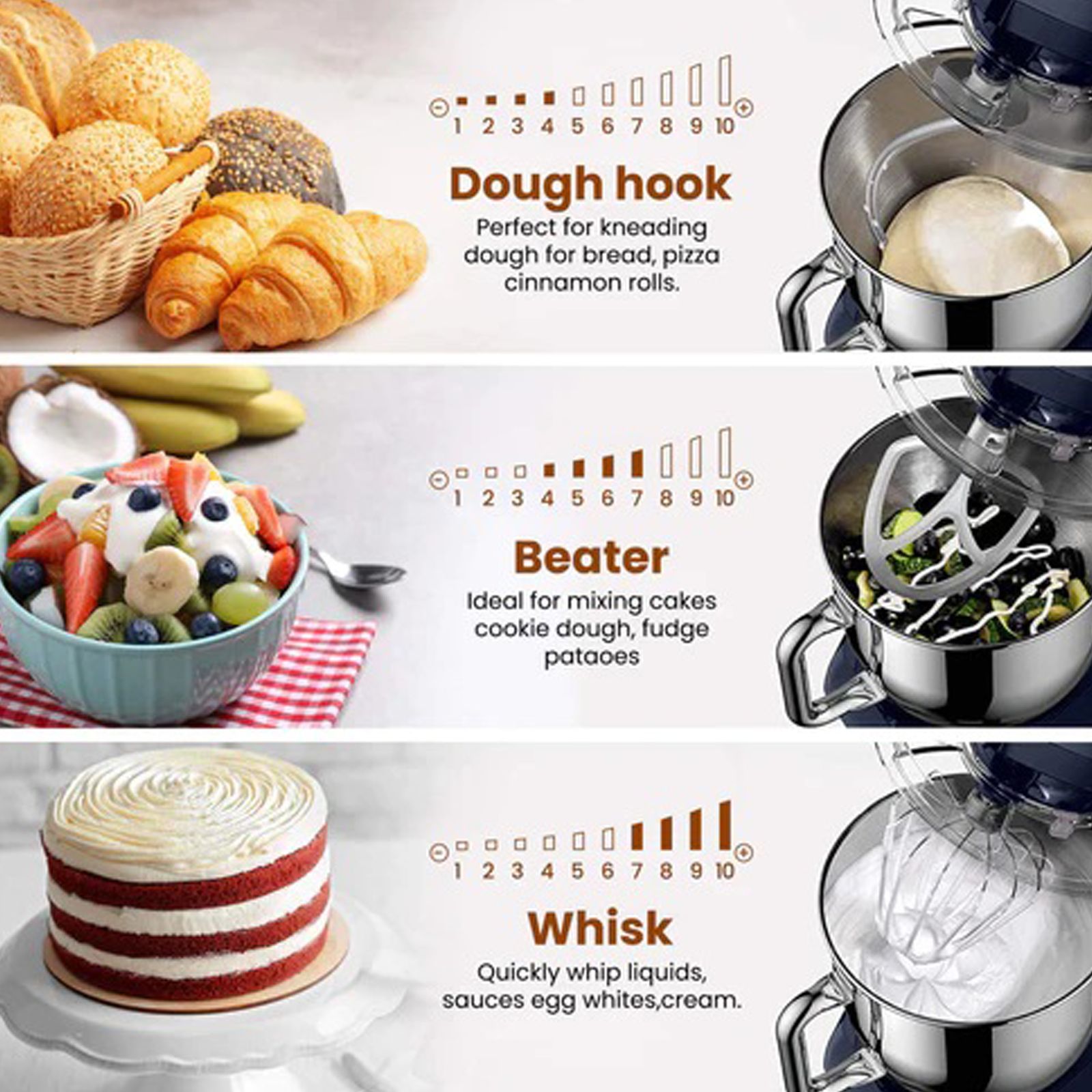 AGARO Elegant 1400 Watt 10 Speed Stand Mixer with 3 Attachments (Pulse Function, Dark Grey)_6