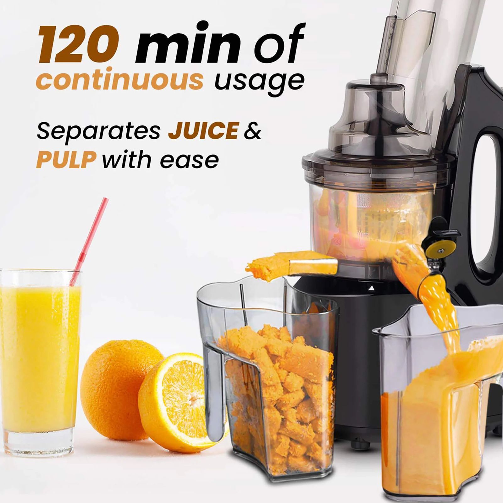 AGARO Royal 240 Watt 2 Jars Cold Press Slow Juicer (65 RPM, 120 Minutes Runtime, Black) AGARO Royal 240 Watt 2 Jars Cold Press Slow Juicer (65 RPM, 120 Minutes Runtime, Black)_3