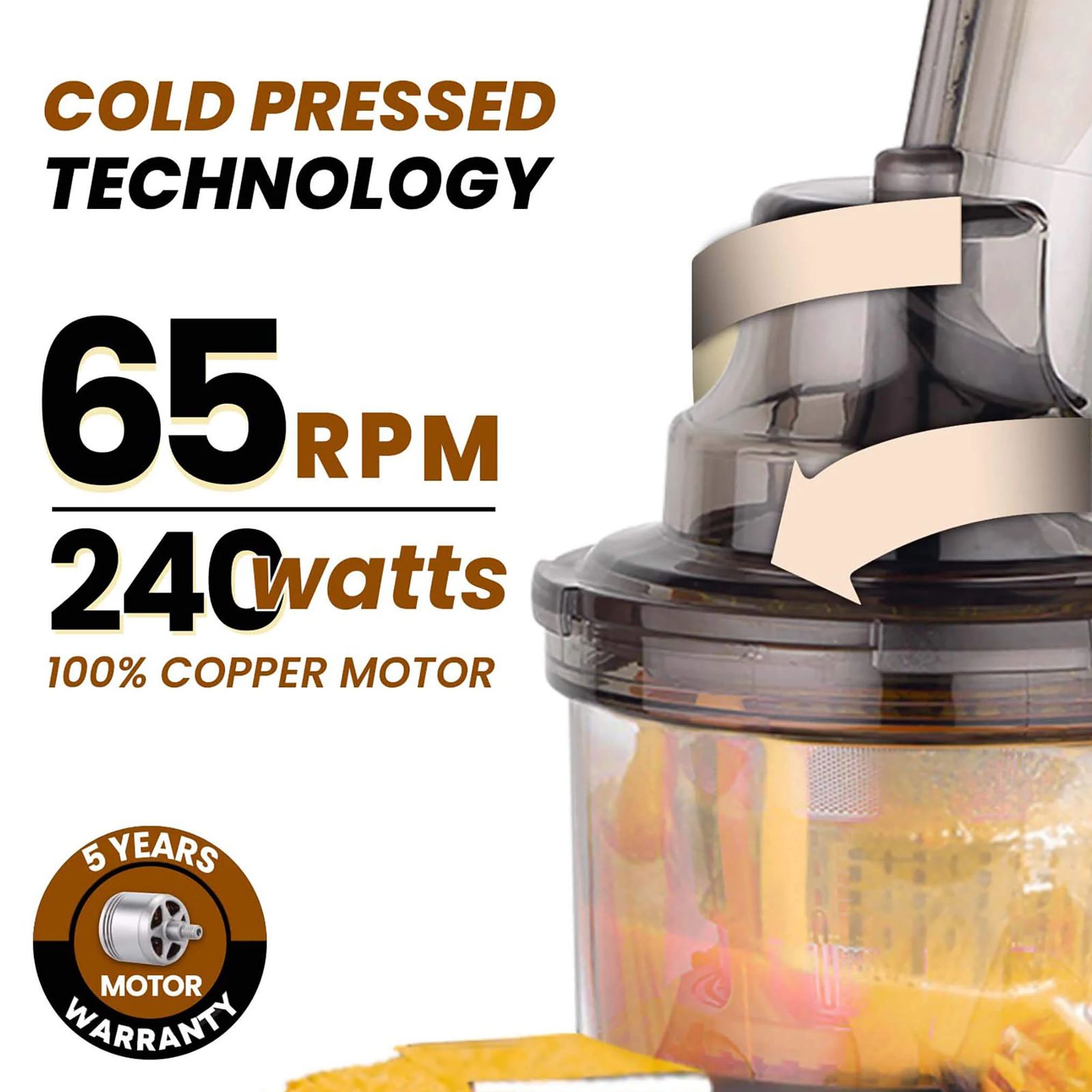 AGARO Royal 240 Watt 2 Jars Cold Press Slow Juicer (65 RPM, 120 Minutes Runtime, Black) AGARO Royal 240 Watt 2 Jars Cold Press Slow Juicer (65 RPM, 120 Minutes Runtime, Black)_4