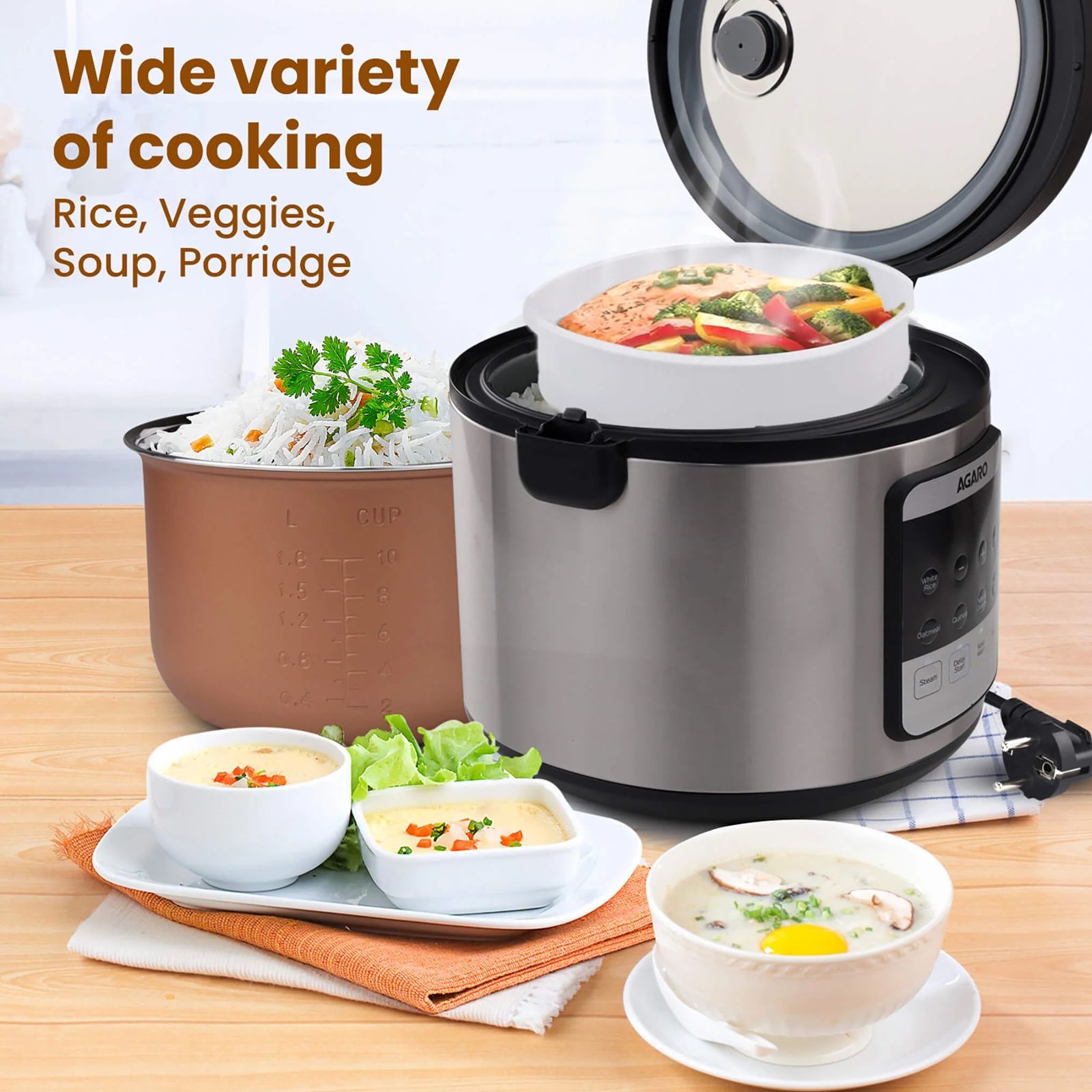 AGARO Royal 5 Litre Electric Rice Cooker with Keep Warm Function (Silver)_6