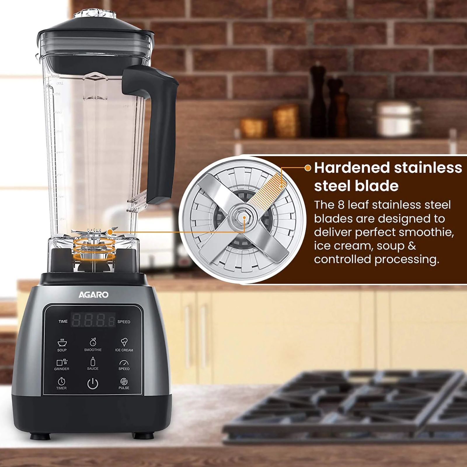 AGARO Royal 2000 Watt 2 Jars Mixer Grinder Blender (Powerful Copper Motor, Black)_4