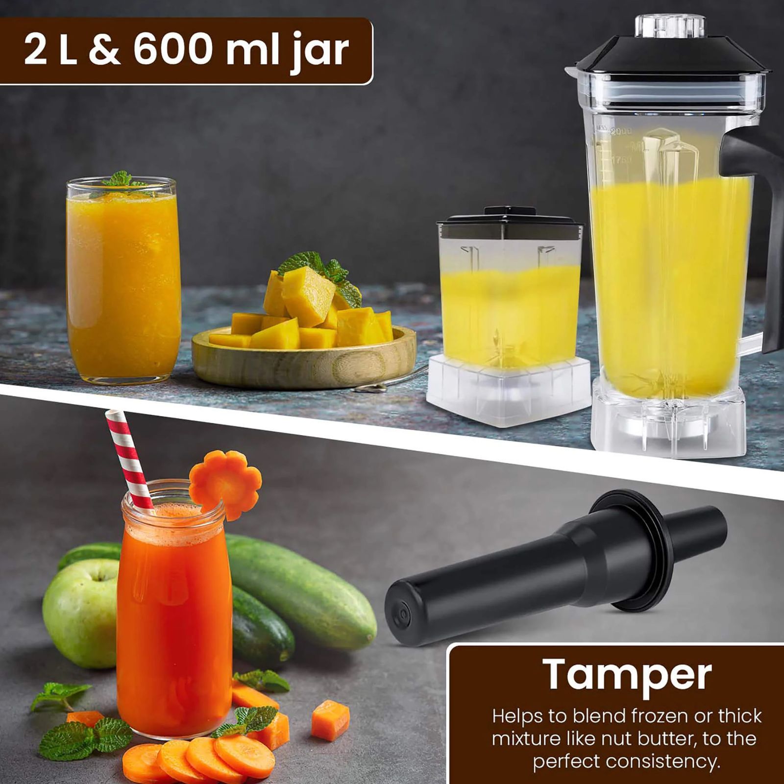 AGARO Royal 2000 Watt 2 Jars Mixer Grinder Blender (Powerful Copper Motor, Black)_5