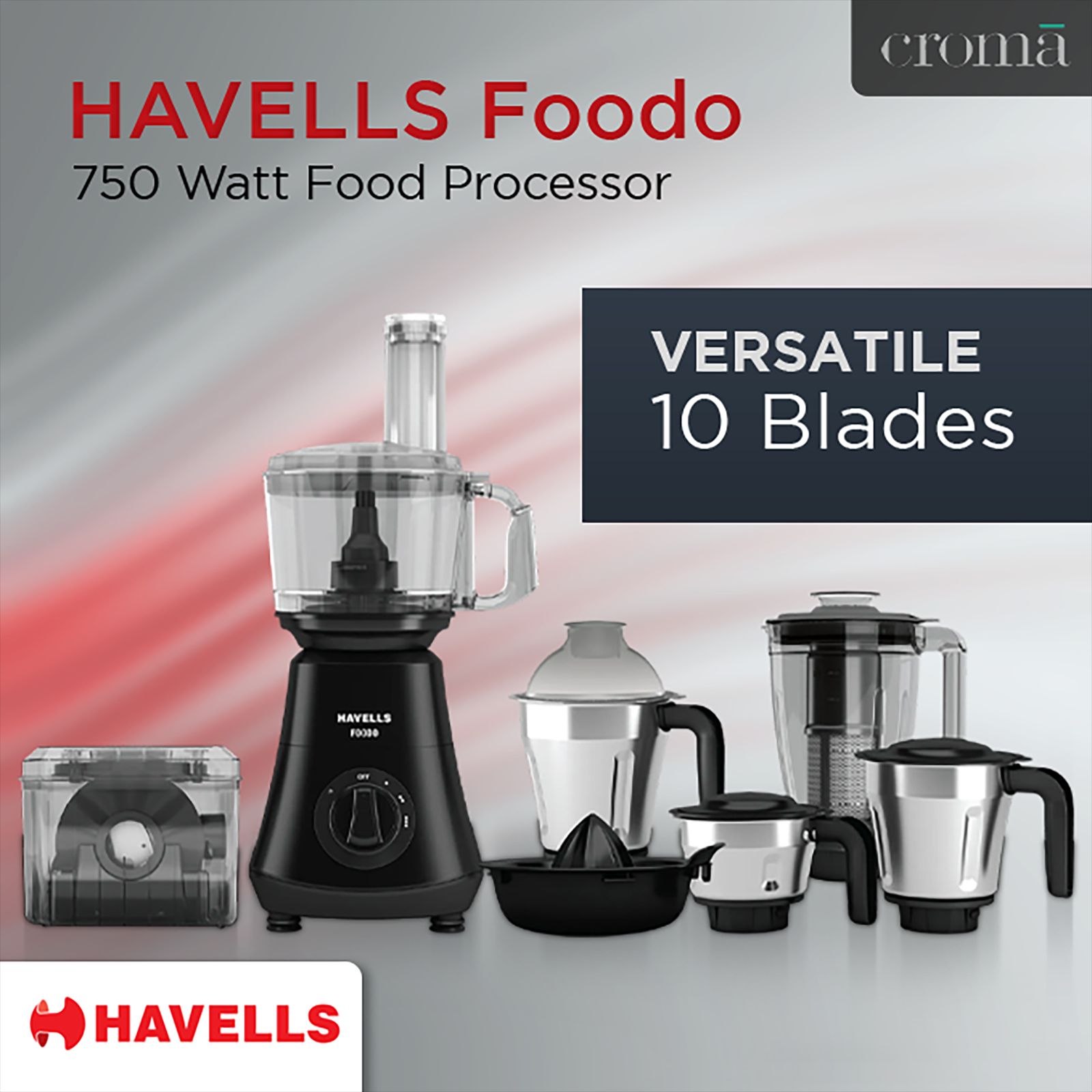 HAVELLS Foodo 750 Watt Food Processor with 10 Blades (Black) HAVELLS Foodo 750 Watt Food Processor with 10 Blades (Black)_10