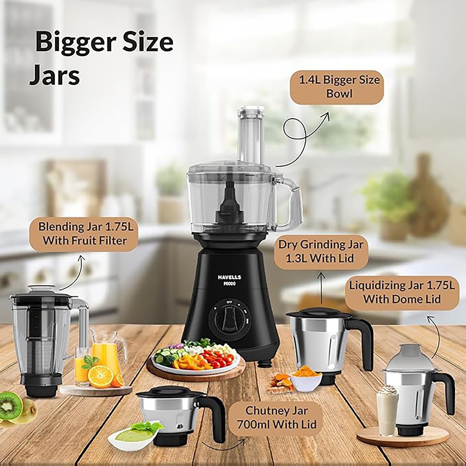 HAVELLS Foodo 750 Watt Food Processor with 10 Blades (Black) HAVELLS Foodo 750 Watt Food Processor with 10 Blades (Black)_12