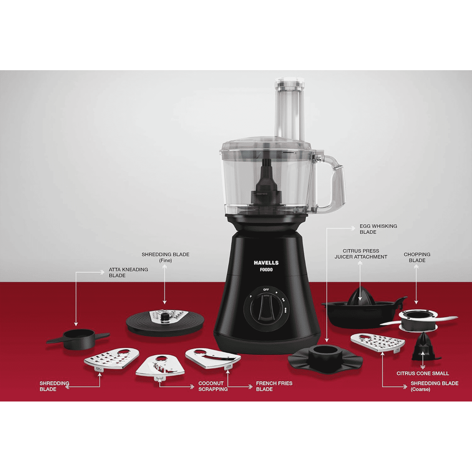 HAVELLS Foodo 750 Watt Food Processor with 10 Blades (Black) HAVELLS Foodo 750 Watt Food Processor with 10 Blades (Black)_16