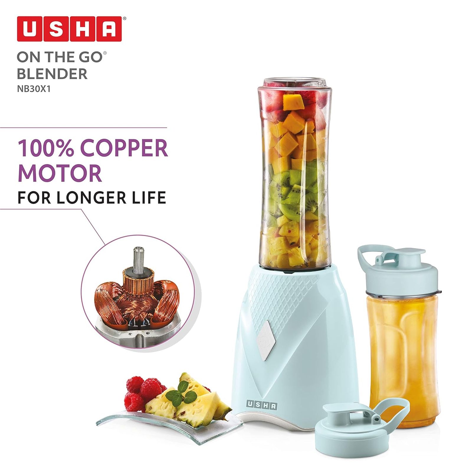 USHA On The Go 350 Watt 2 Jars Juicer Mixer Grinder (Spill Proof, Pastel Green)_6