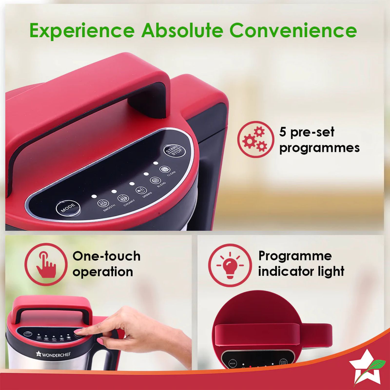 WONDERCHEF Neo 900 Watt 1.6 Litre Soup Maker with 5 Preset Functions (Red & Black) WONDERCHEF Neo 900 Watt 1.6 Litre Soup Maker with 5 Preset Functions (Red & Black)_7