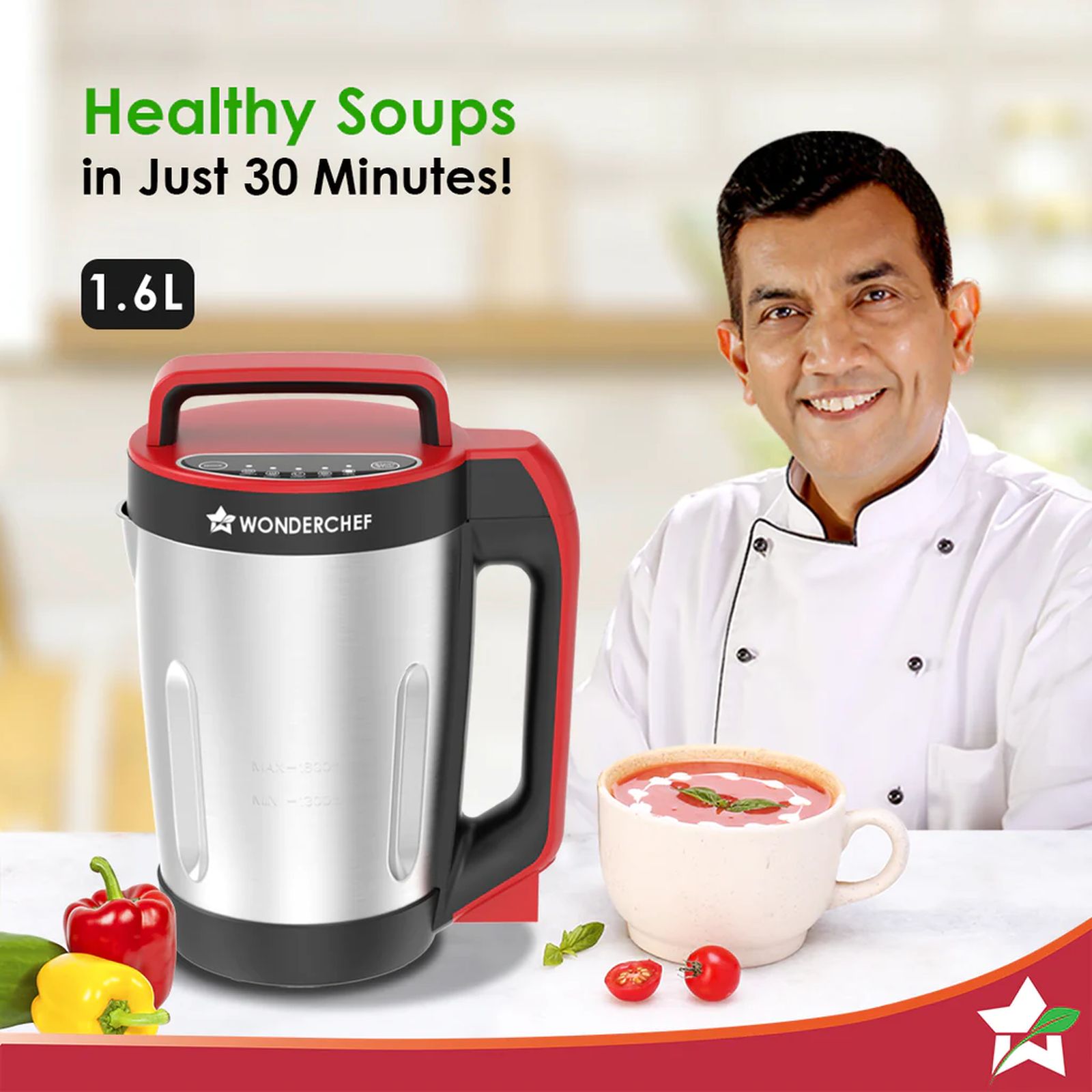 WONDERCHEF Neo 900 Watt 1.6 Litre Soup Maker with 5 Preset Functions (Red & Black) WONDERCHEF Neo 900 Watt 1.6 Litre Soup Maker with 5 Preset Functions (Red & Black)_4