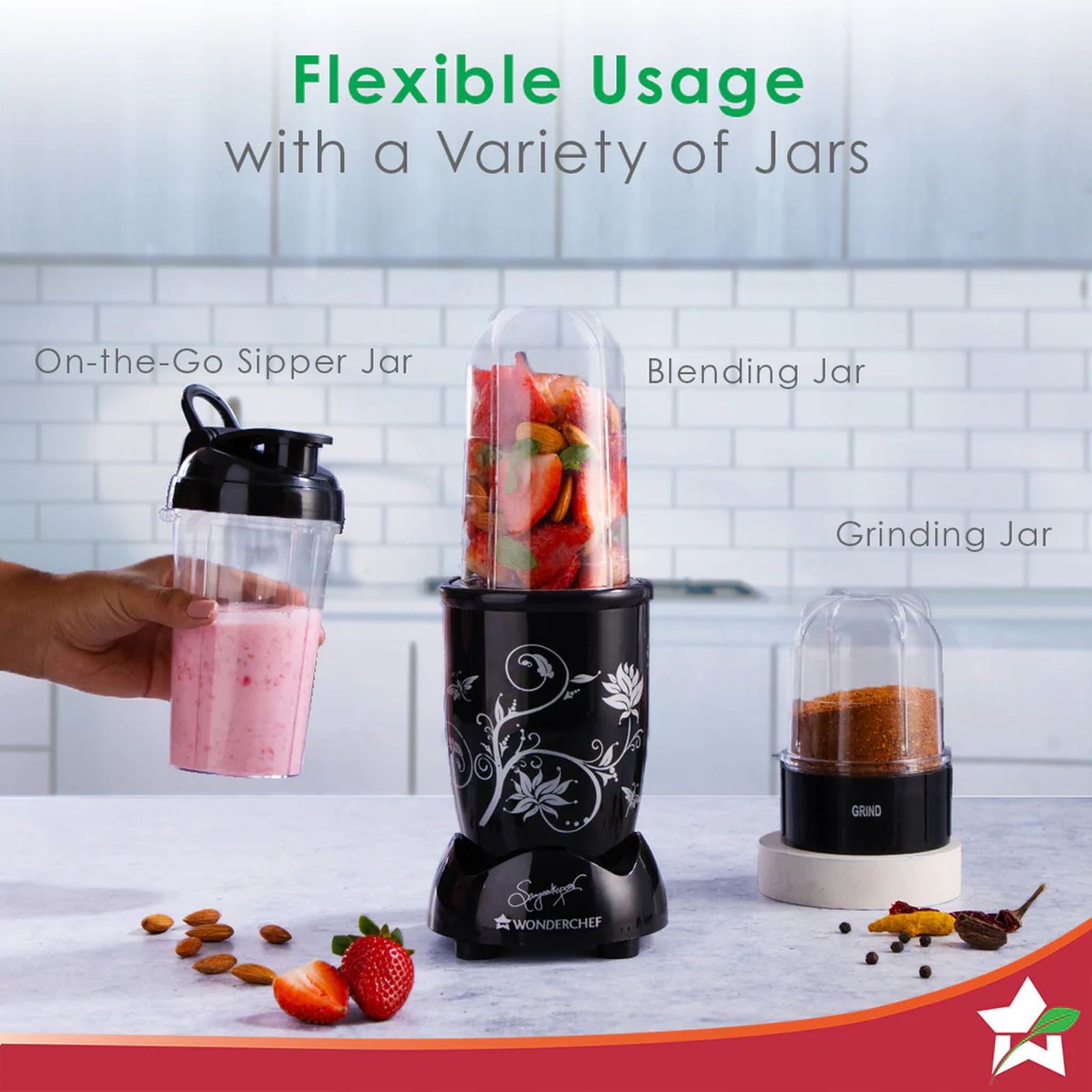 WONDERCHEF Nutri-blend 500 Watt 3 Jars Mixer Grinder Blender (22000 RPM, Copper Motor, Black)_7