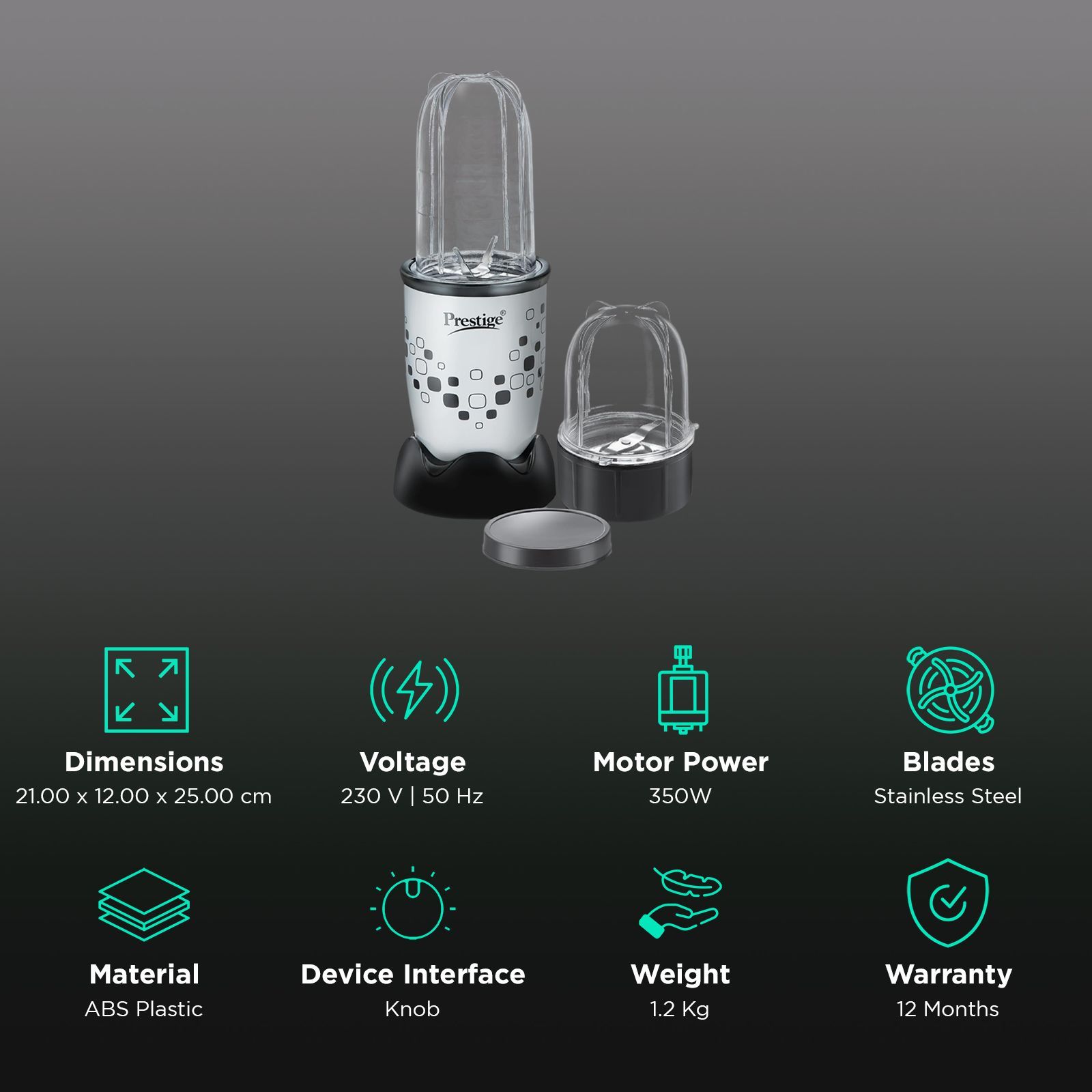 Prestige Nutri-Mix 2.0 350 Watt 2 Jars Mixer Grinder (Dual Safety Inter-Lock System, Black & Grey)_2