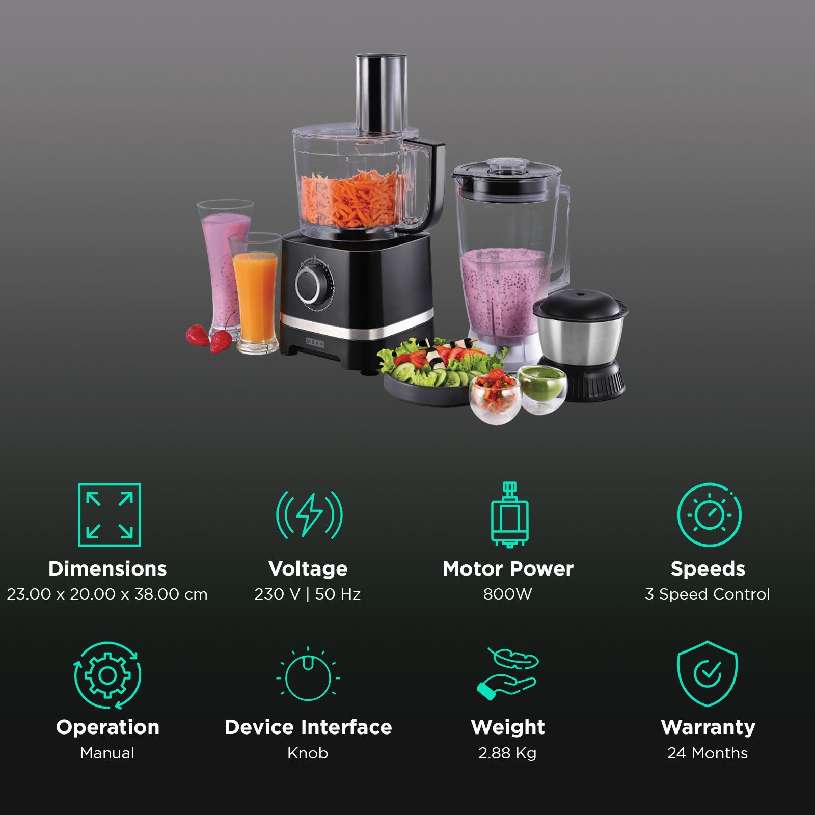 USHA iChef 800 Watt Food Processor (Black) USHA iChef 800 Watt Food Processor (Black)_2