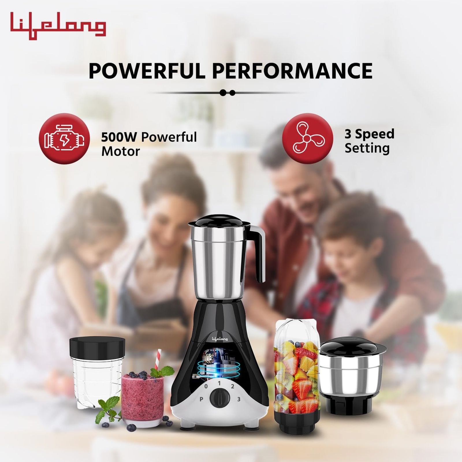 Lifelong LLMG39 500 Watt 4 Jars Mixer Grinder (Safety Lock, Black)_8