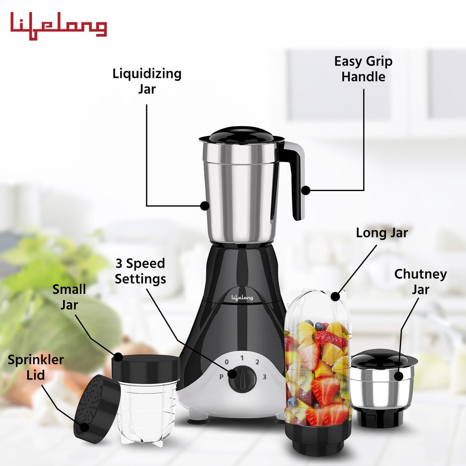 Lifelong LLMG39 500 Watt 4 Jars Mixer Grinder (Safety Lock, Black)_4