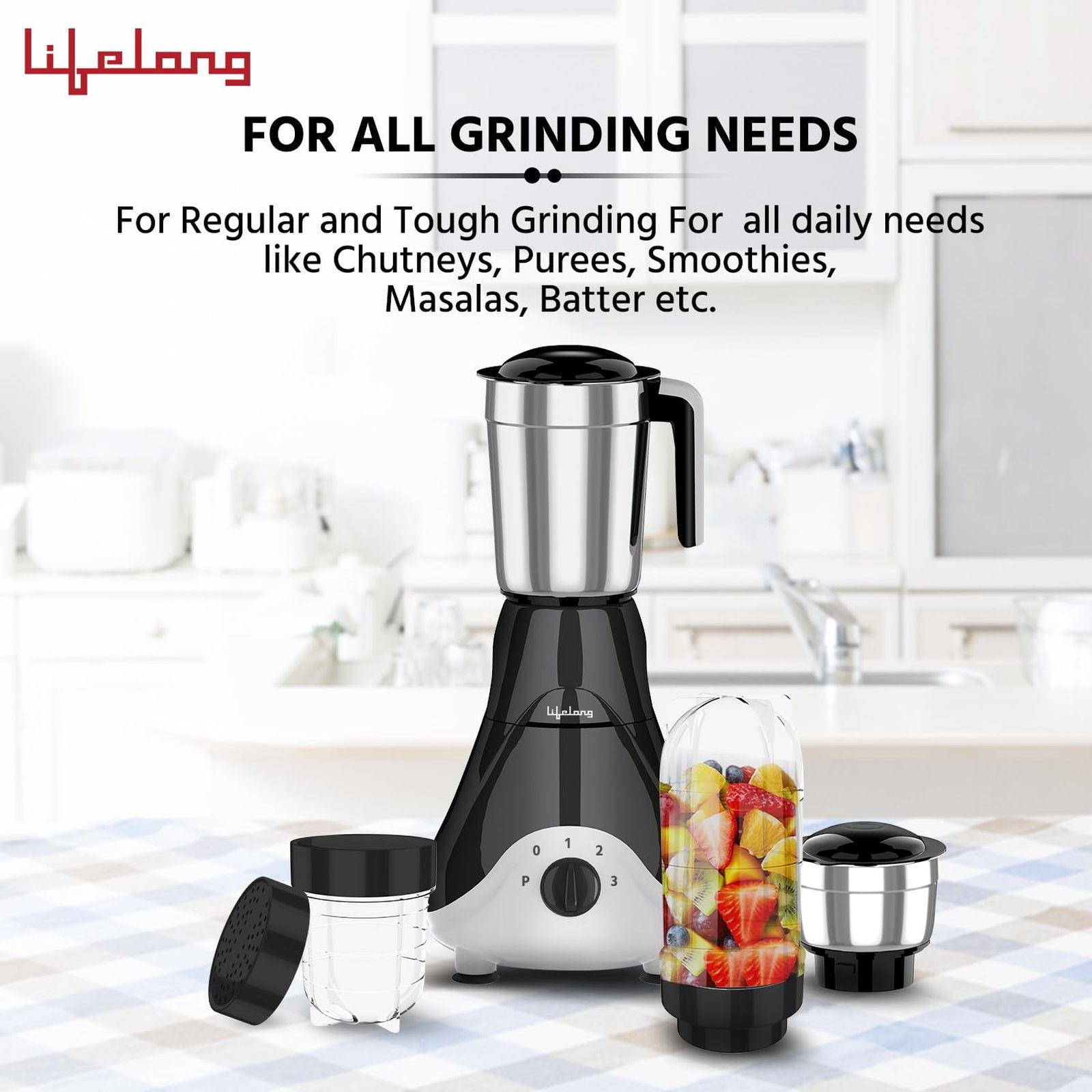 Lifelong LLMG39 500 Watt 4 Jars Mixer Grinder (Safety Lock, Black)_5