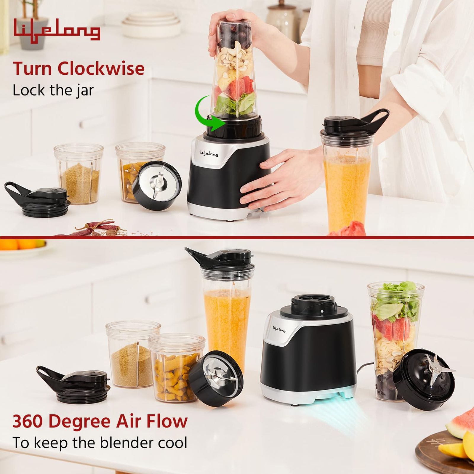 Lifelong Nutri 700 Watt 4 Jars Juicer Blender (21000 RPM, Safety Lock, Black)_8