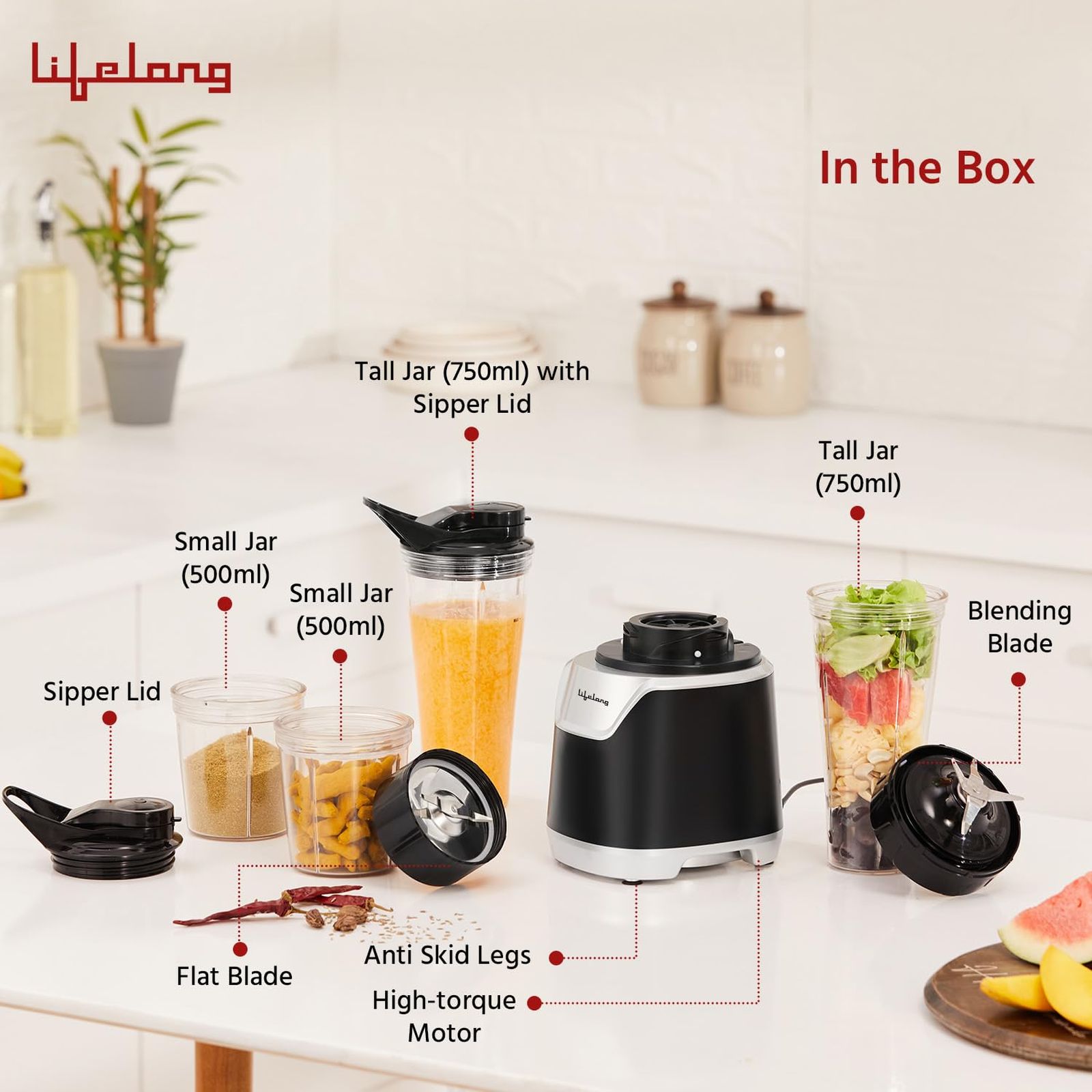 Lifelong Nutri 700 Watt 4 Jars Juicer Blender (21000 RPM, Safety Lock, Black)_5