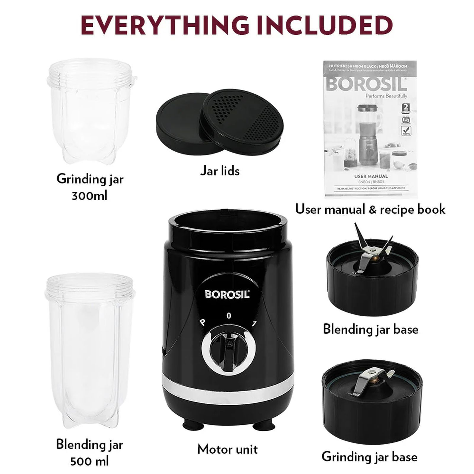 BOROSIL Nutrifresh 400 Watt 2 Jars Blender, Grinder & Smoothie Maker (22,000 RPM, In built Thermostat, Black)_6