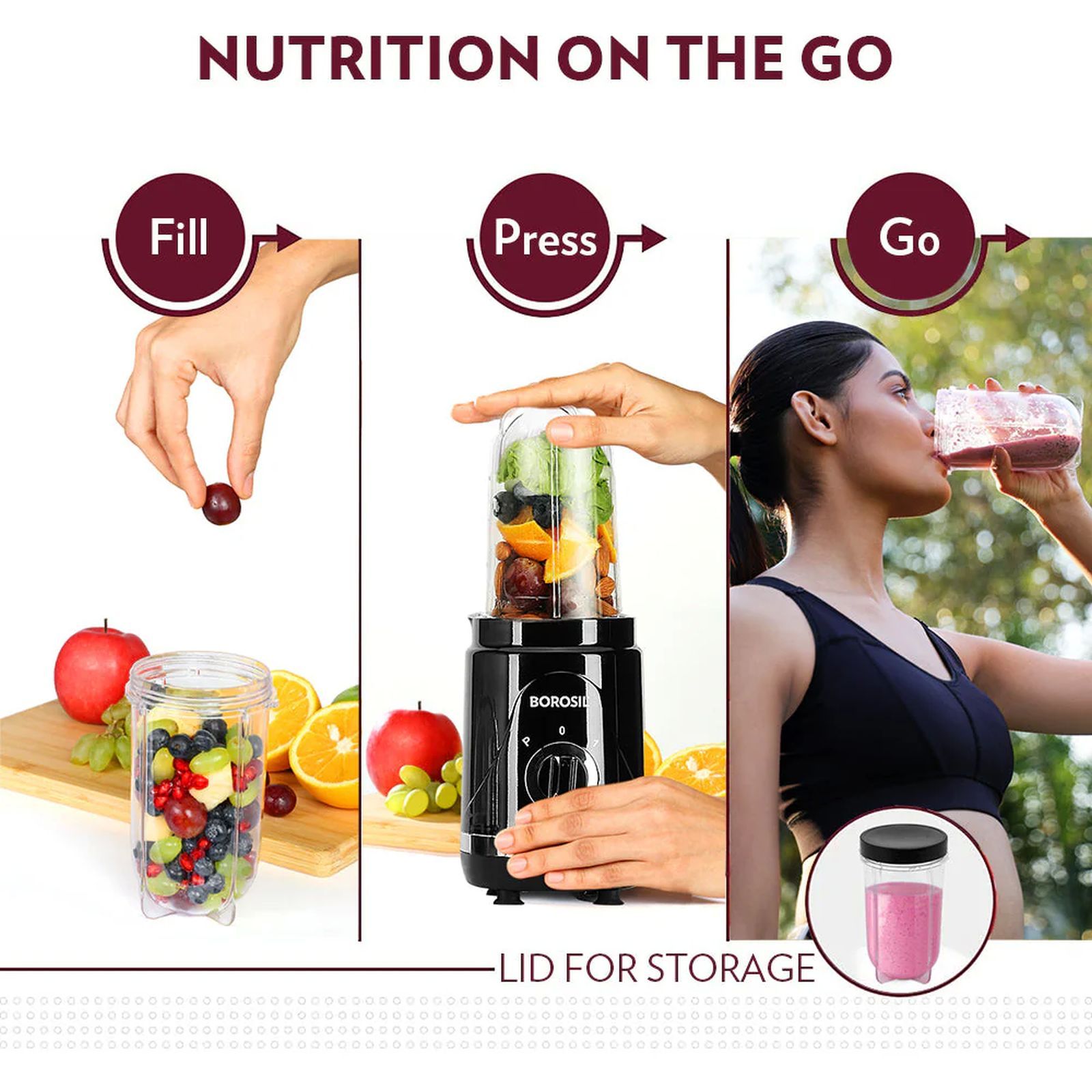 BOROSIL Nutrifresh 400 Watt 2 Jars Blender, Grinder & Smoothie Maker (22,000 RPM, In built Thermostat, Black)_4