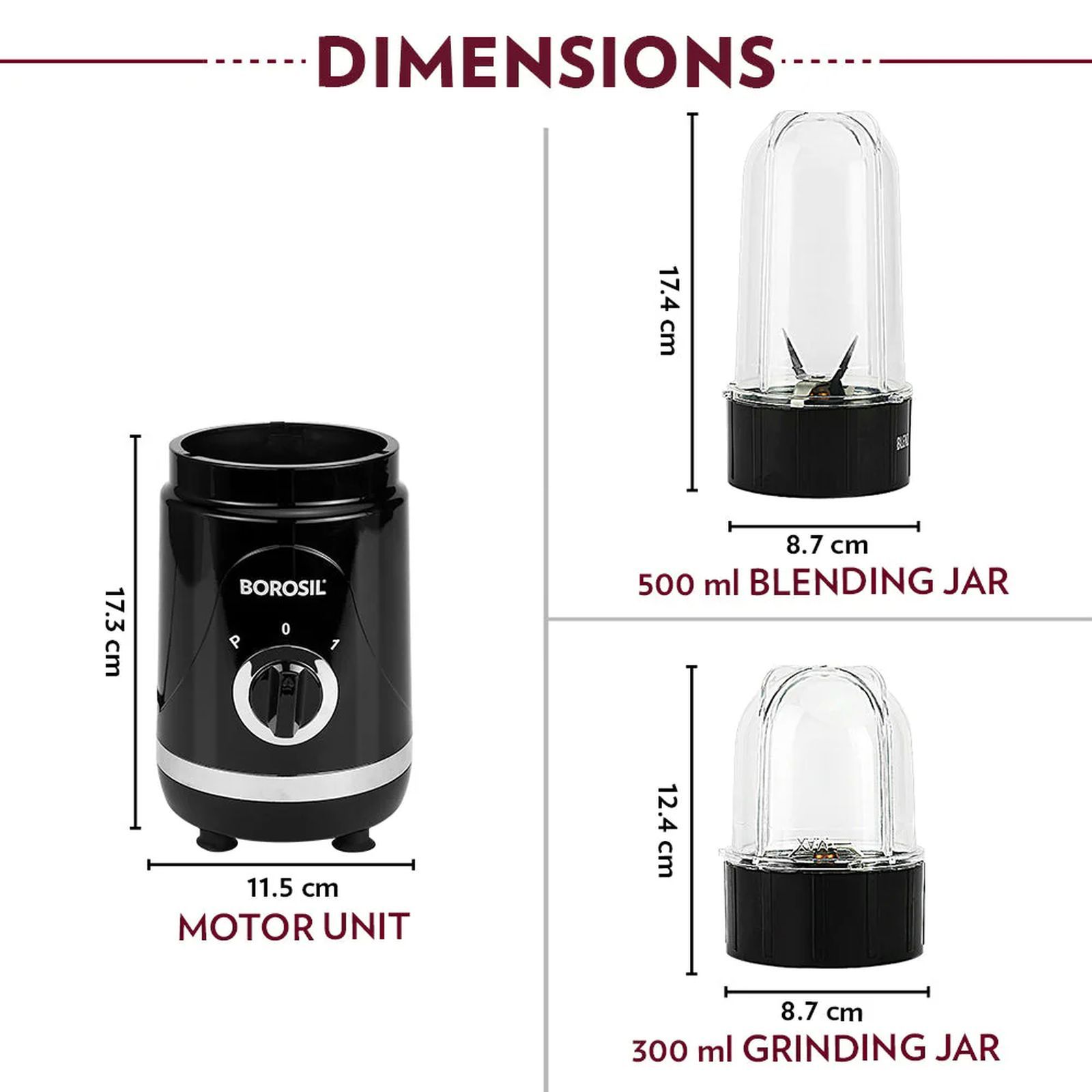 BOROSIL Nutrifresh 400 Watt 2 Jars Blender, Grinder & Smoothie Maker (22,000 RPM, In built Thermostat, Black)_5