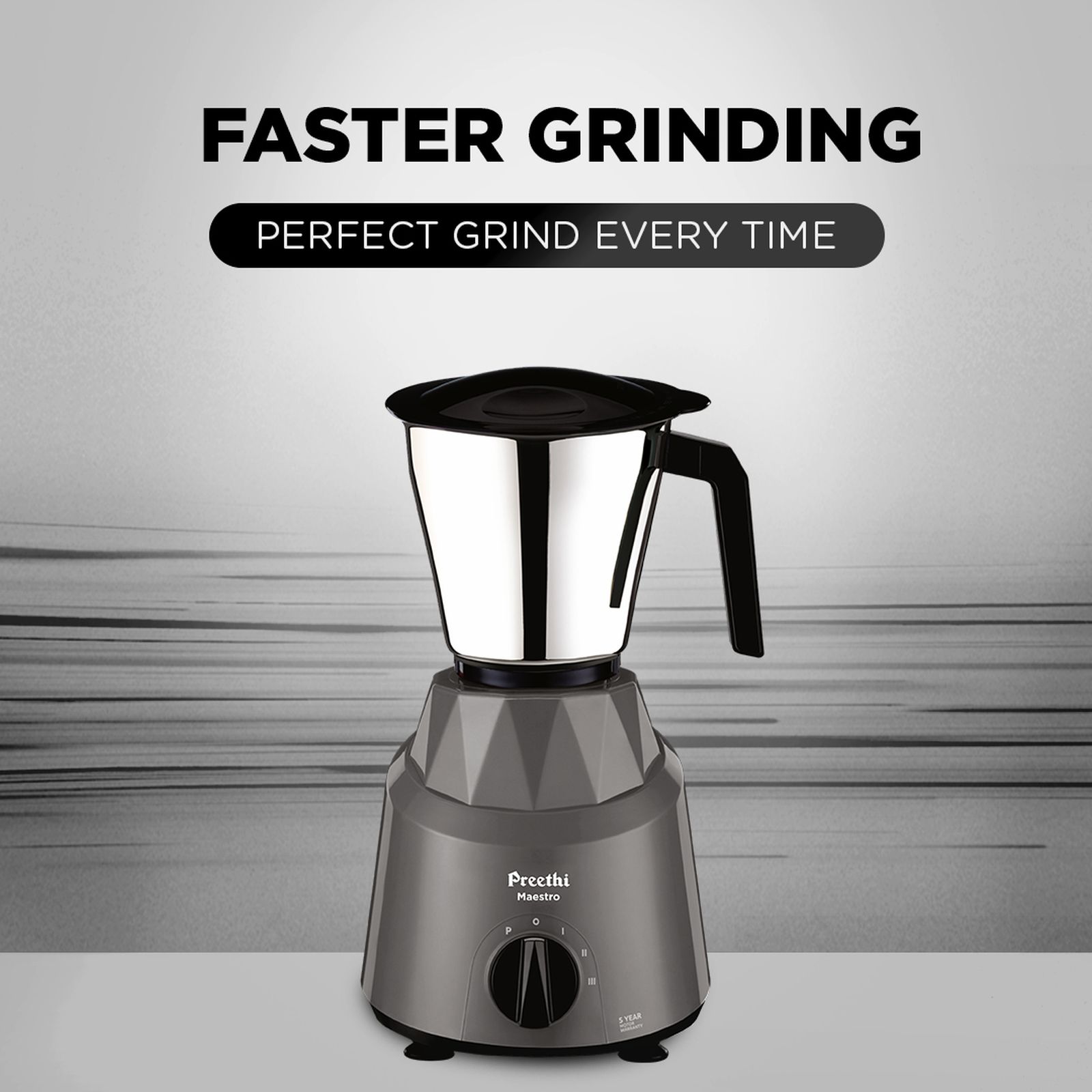 Preethi Maestro 750 Watt 3 Jars Mixer Grinder (18000 RPM, Stainless Steel Jars, Grey)_4
