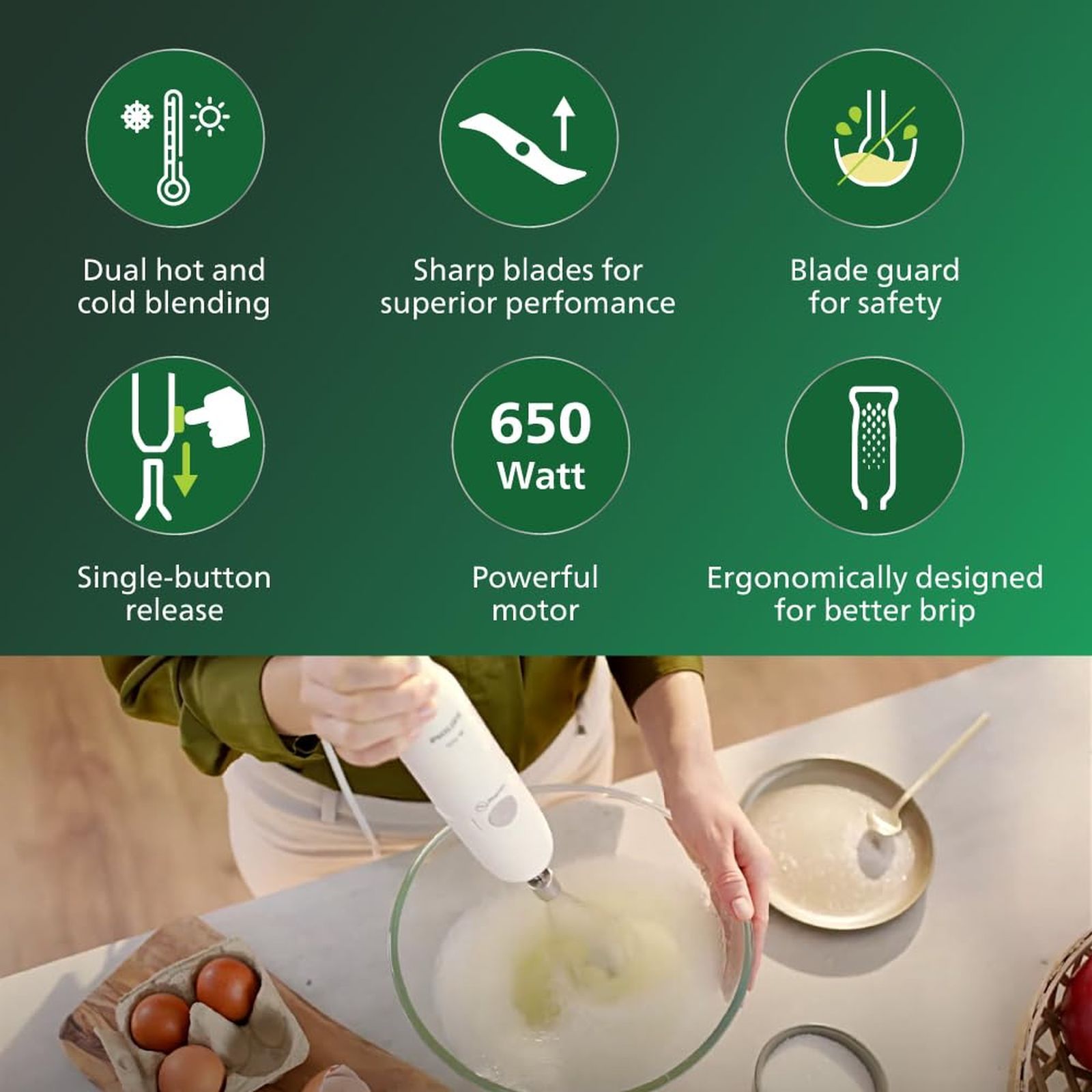 PHILIPS 650 Watt 2 Speed Hand Blender with 2 Attachments (Detachable Steel Rod, White)_8