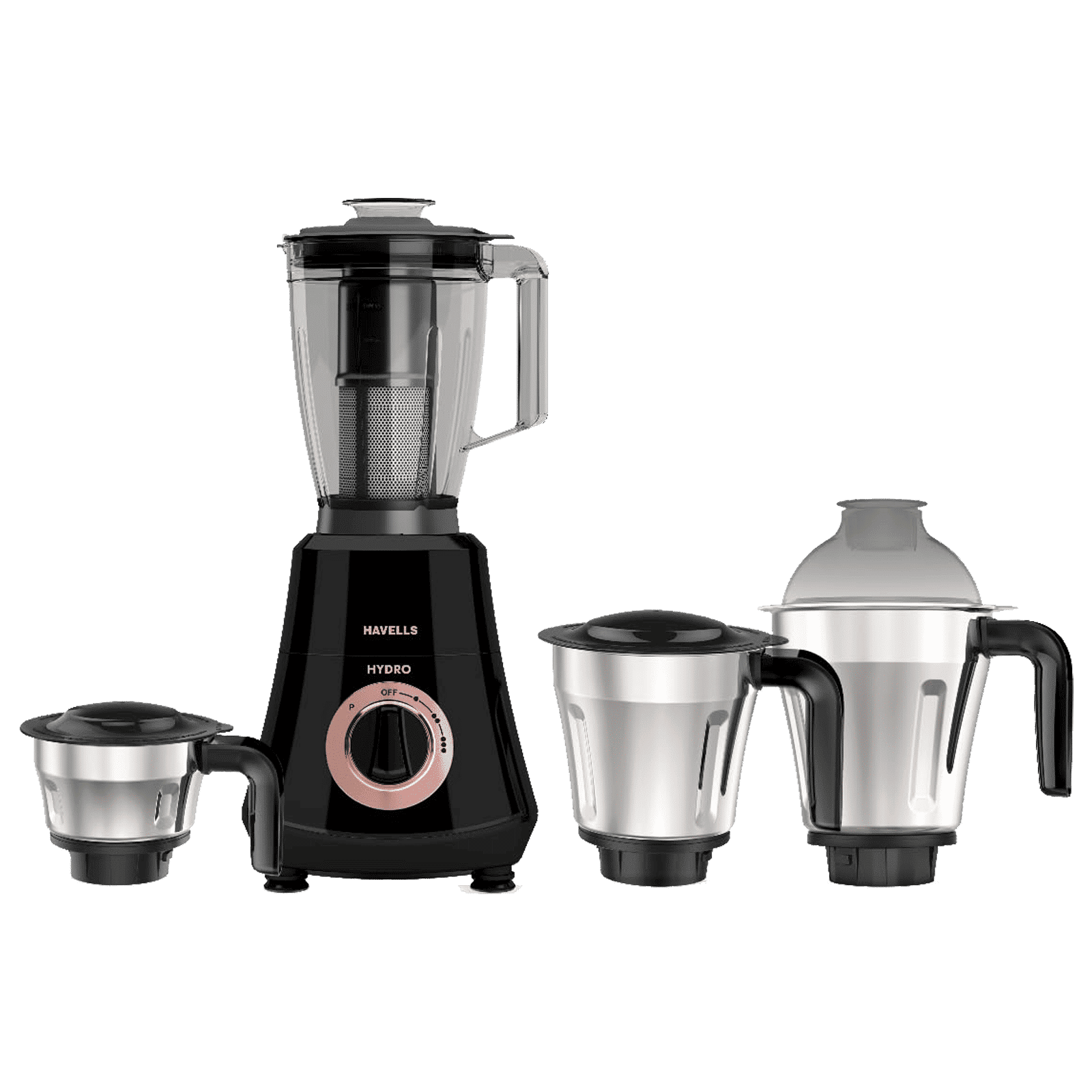 HAVELLS Hydro Plus 1000 Watt 4 Jars Mixer Grinder (22000 RPM, Ball Bearing Motor, Black)_1