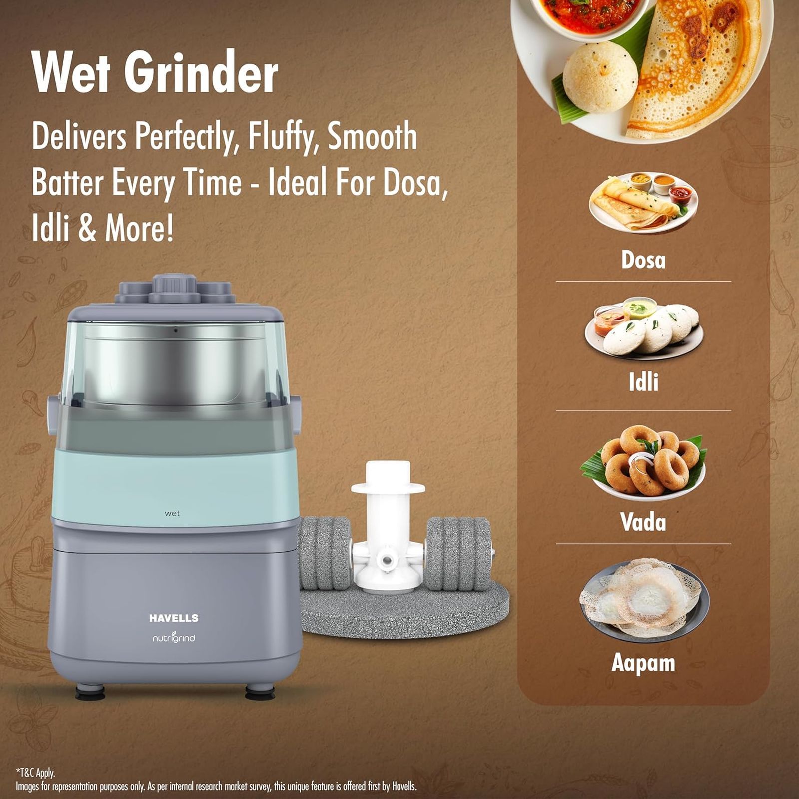 HAVELLS Nutri Grind 1 Litre 2 Stones Wet & Dry Grinder (Induction Motor, Pista Grey)_7