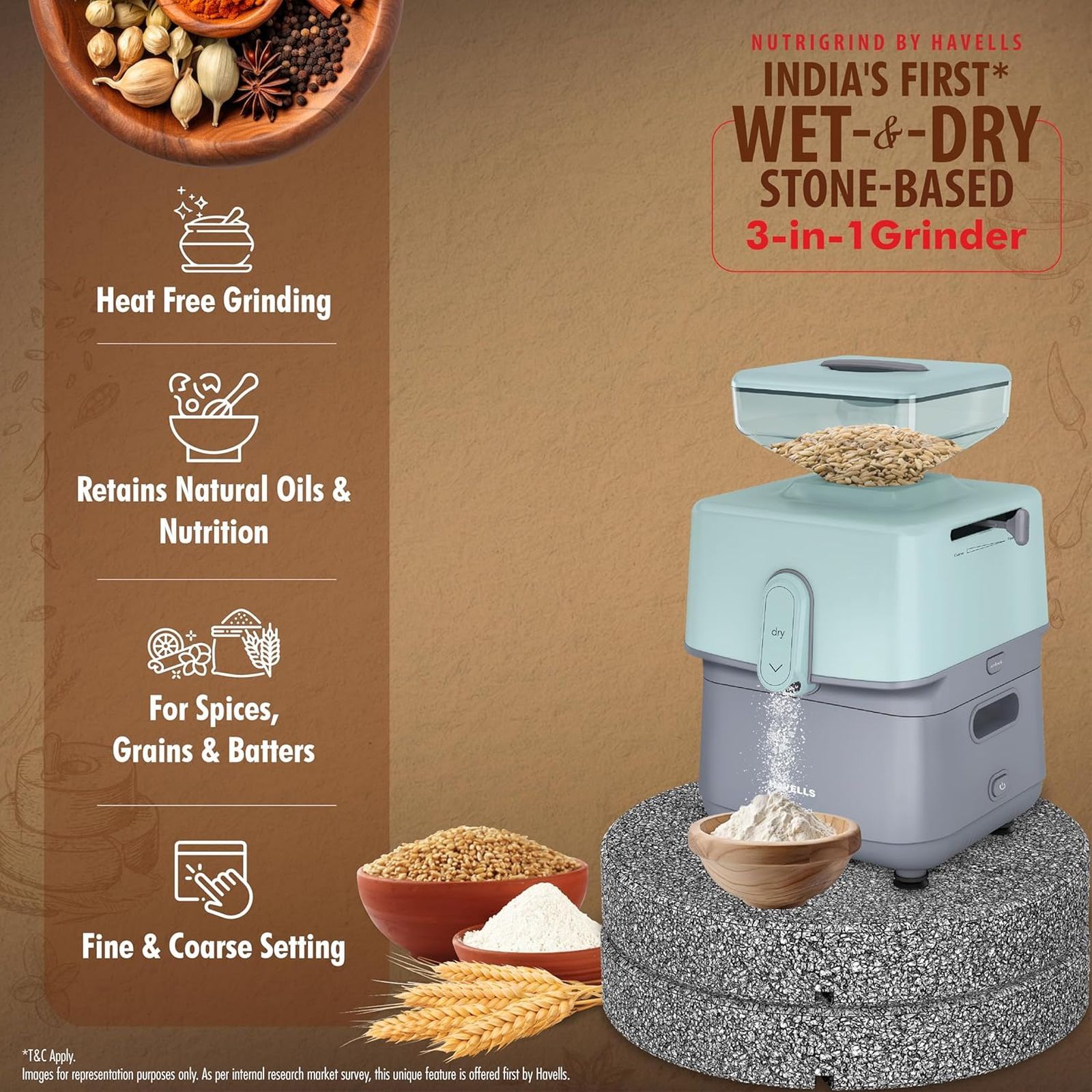 HAVELLS Nutri Grind 1 Litre 2 Stones Wet & Dry Grinder (Induction Motor, Pista Grey)_9