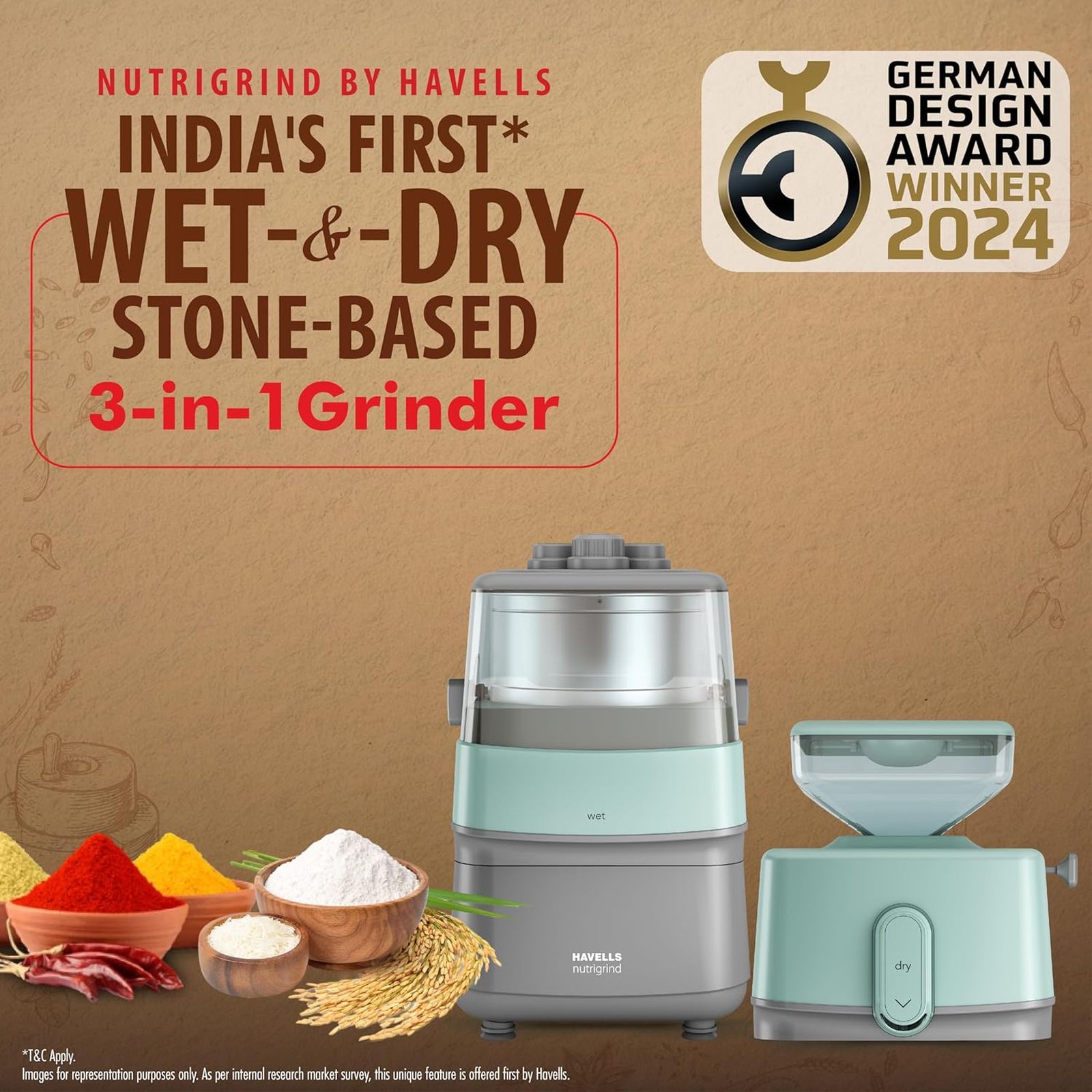 HAVELLS Nutri Grind 1 Litre 2 Stones Wet & Dry Grinder (Induction Motor, Pista Grey)_5