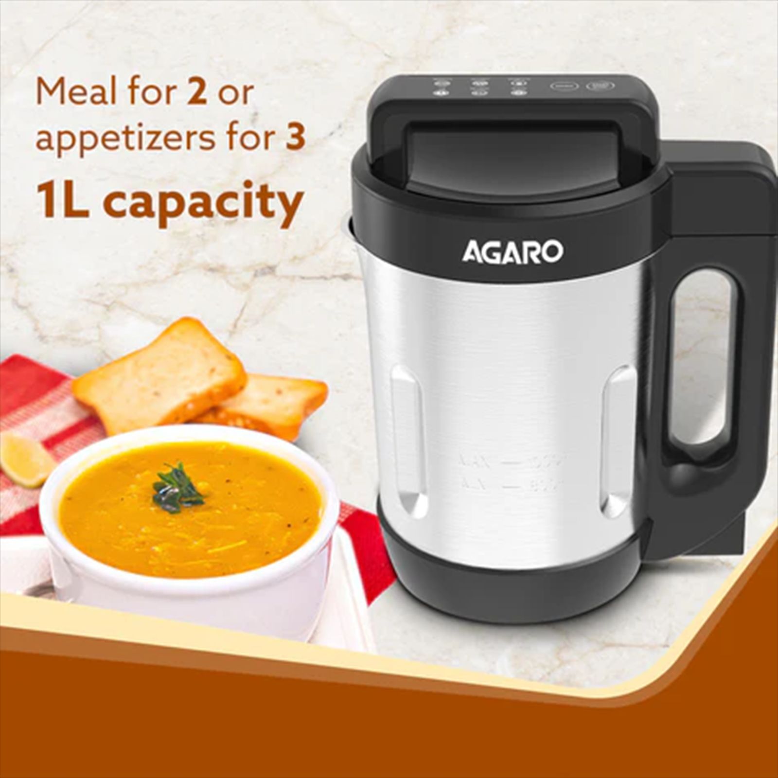 AGARO Elite 900 Watt 1 Litre Soup Maker with 6 Preset Cooking Functions (Grey)_4