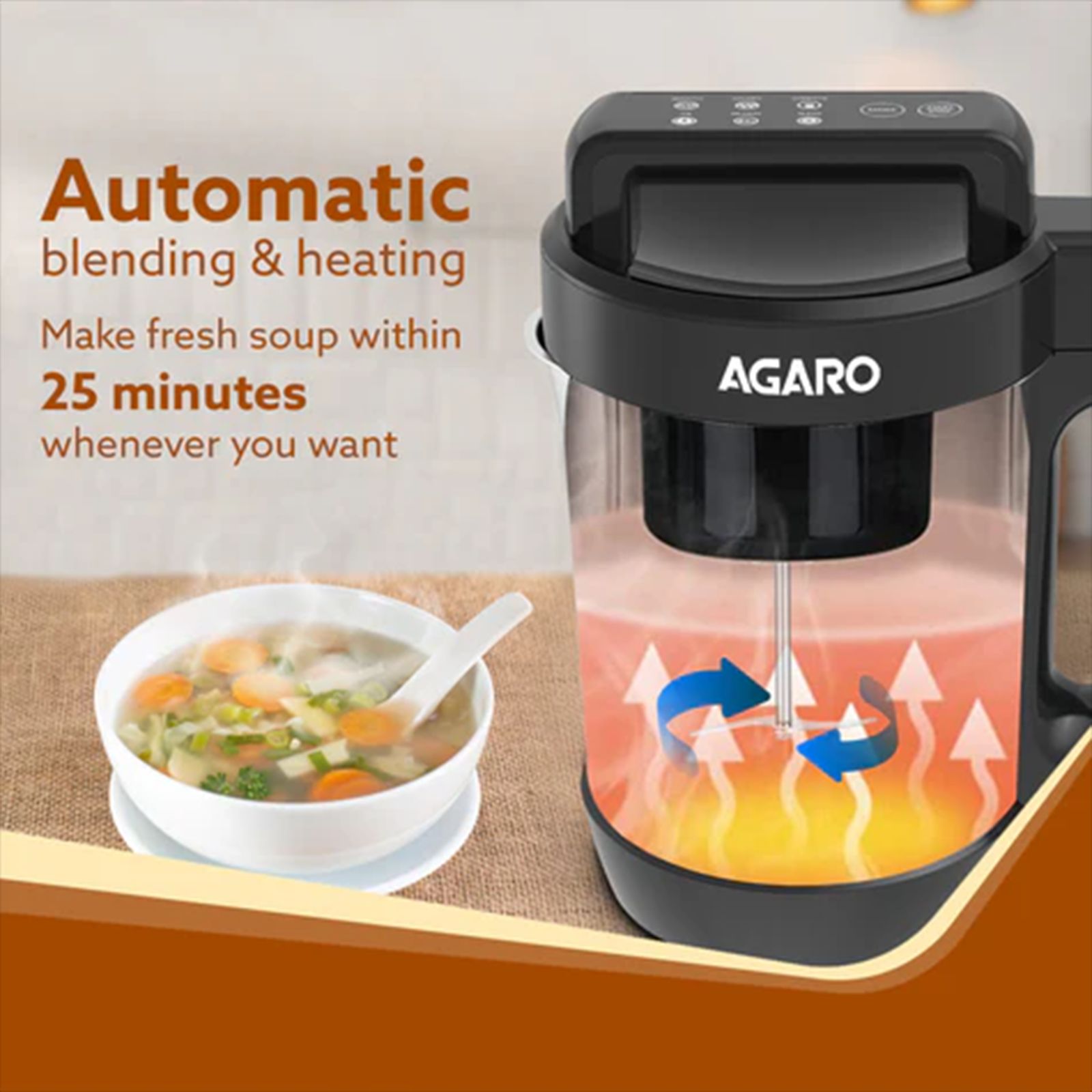 AGARO Elite 900 Watt 1 Litre Soup Maker with 6 Preset Cooking Functions (Grey)_5