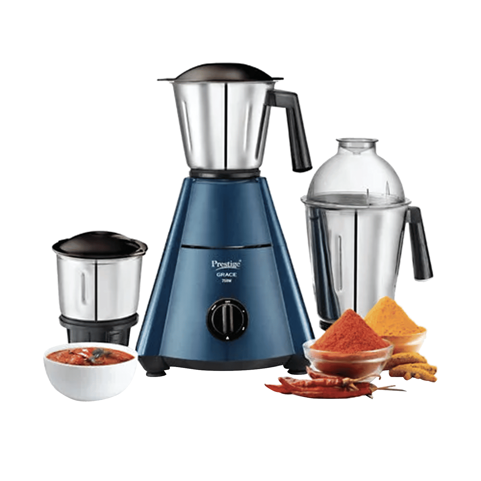 Prestige Grace 750 Watt 3 Jars Mixer Grinder (Dome Shaped LID, Blue & Black)_3