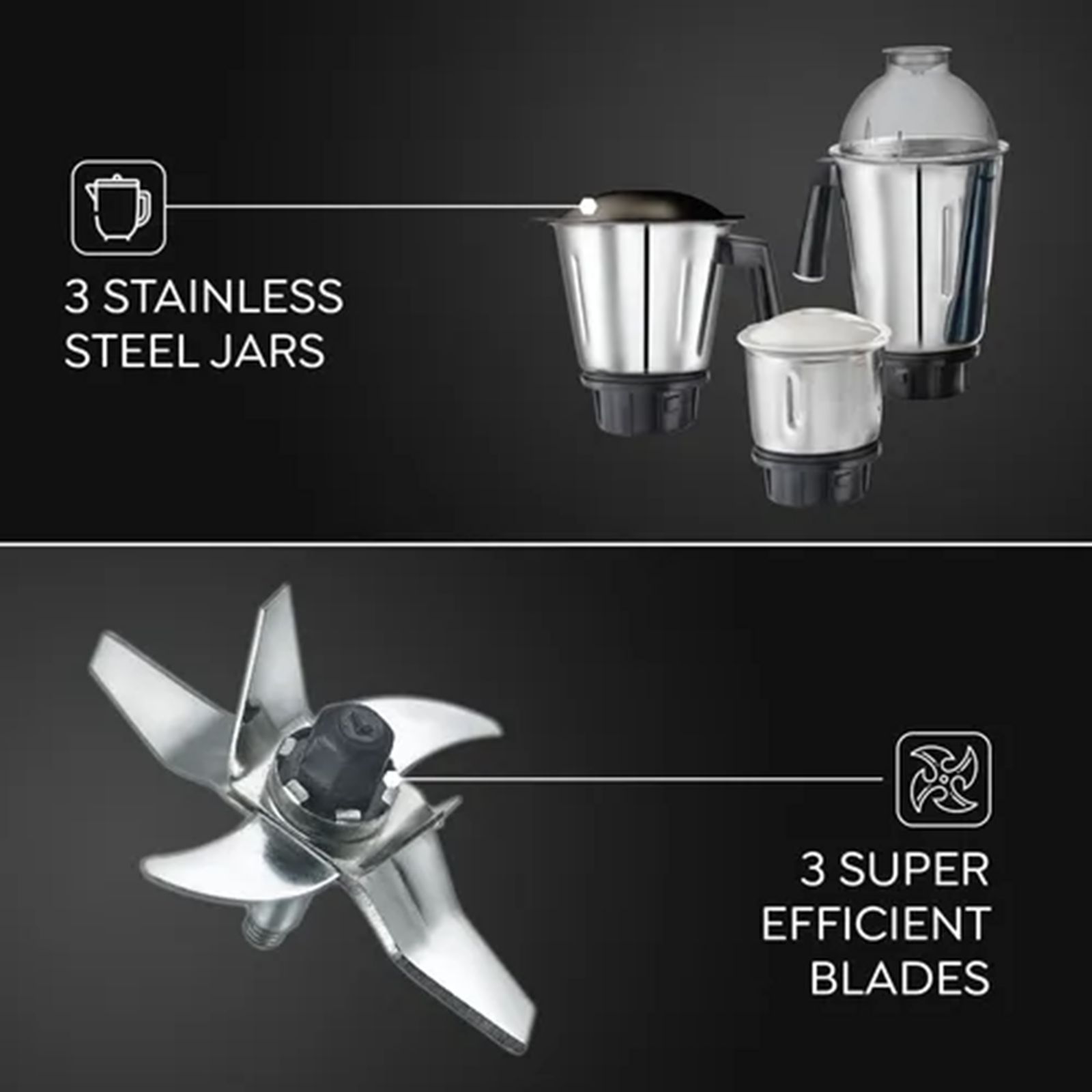 Prestige Grace 750 Watt 3 Jars Mixer Grinder (Dome Shaped LID, Blue & Black)_6