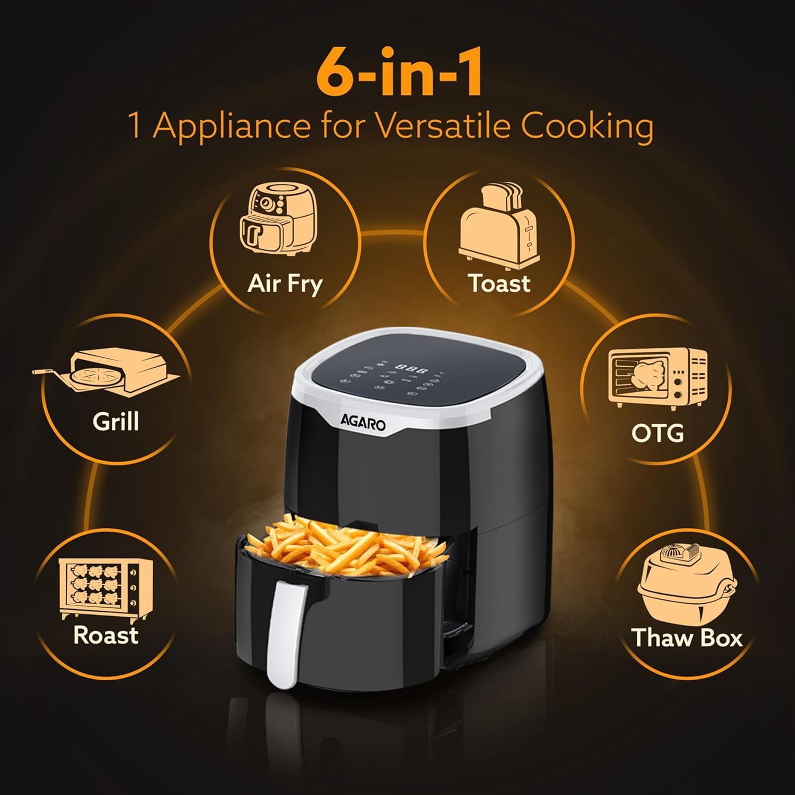 AGARO Galaxy 4.5L 1400 Watt Digital Air Fryer with 360 Degrees Air Circulation Technology (Black) AGARO Galaxy 4.5L 1400 Watt Digital Air Fryer with 360 Degrees Air Circulation Technology (Black)_2