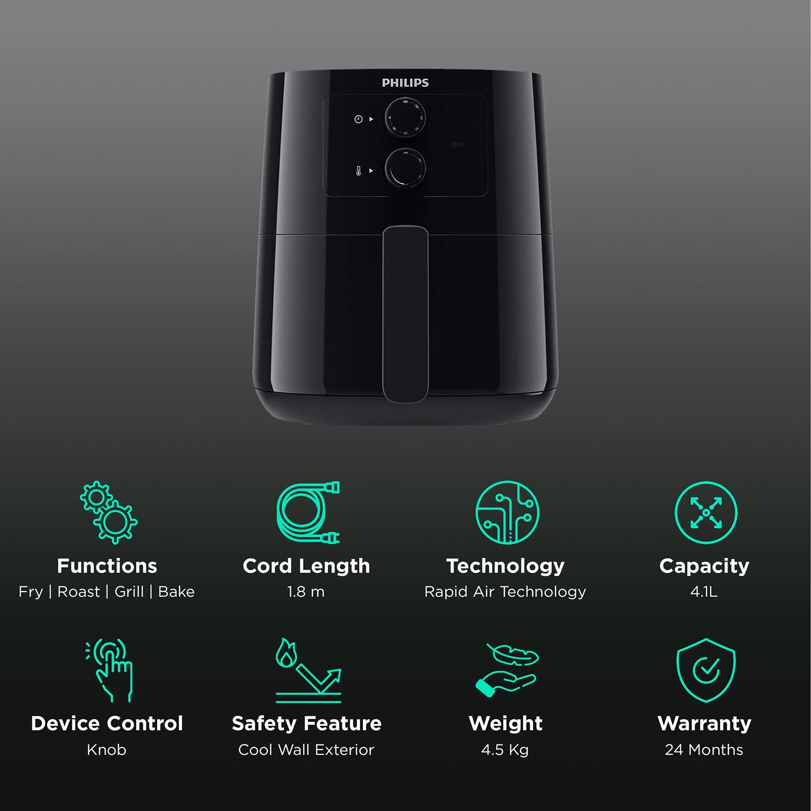 PHILIPS Spectre 4.1L 1400 Watt Air Fryer with Rapid Air Technology (Black)_3