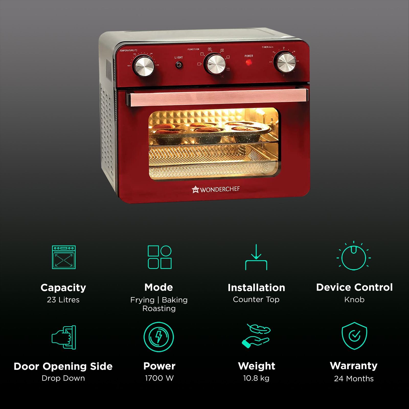 WONDERCHEF Crimson Edge 23L Air Fryer Microwave Oven with 360 Degree Hot Air Circulation Technology (Red) WONDERCHEF Crimson Edge 23L Air Fryer Microwave Oven with 360 Degree Hot Air Circulation Technology (Red)_3