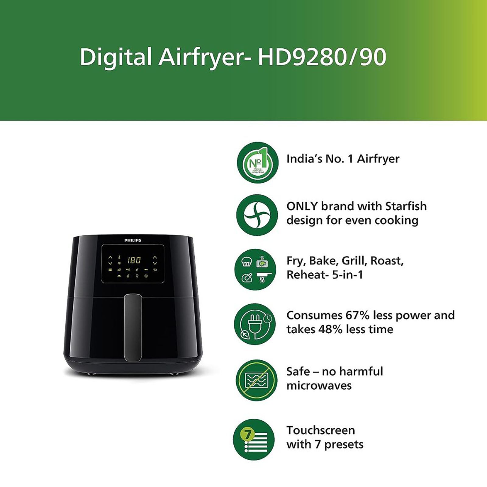 PHILIPS 6.2L 2000 Watt Digital Air Fryer with Rapid Air Technology (Black & Dark Silver) PHILIPS 6.2L 2000 Watt Digital Air Fryer with Rapid Air Technology (Black & Dark Silver)_9